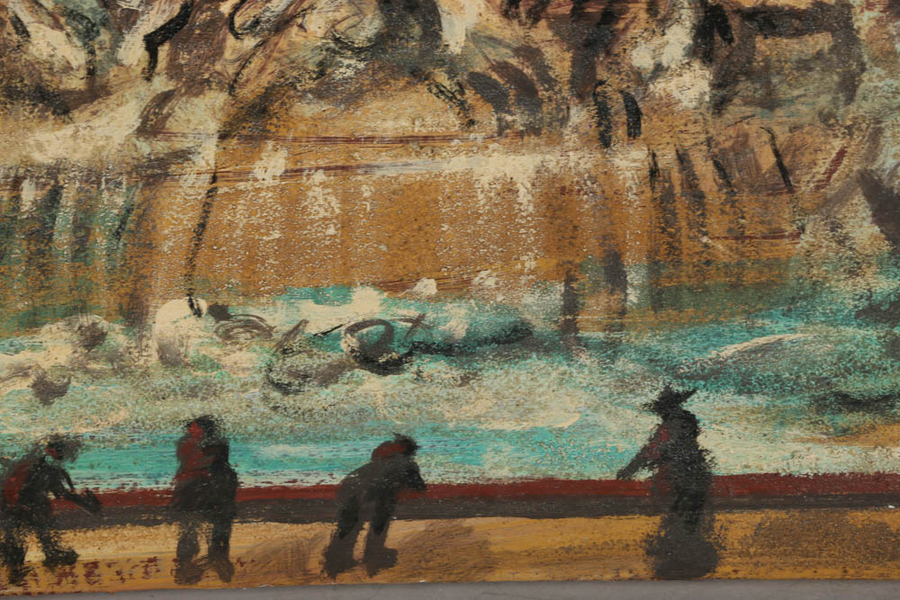 Jacques Lamy Fresco Painting on Burlap "The Trevise Fountain"