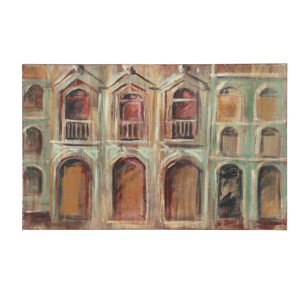 Jacques Lamy Fresco Painting on Burlap "Venice Façade"