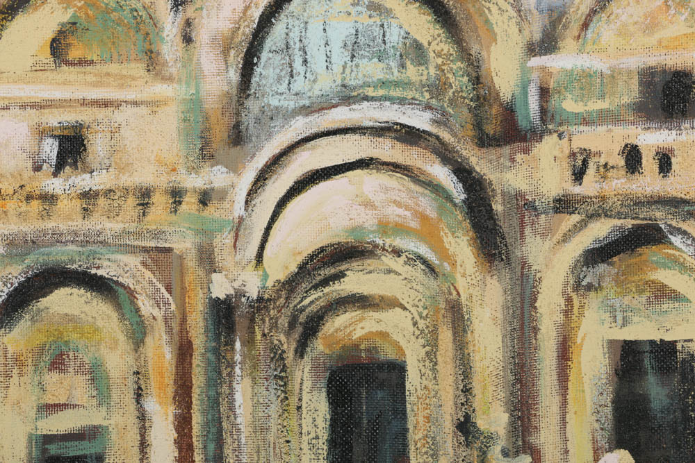 Jacques Lamy Plaster Painting on Board "San Marco Church"