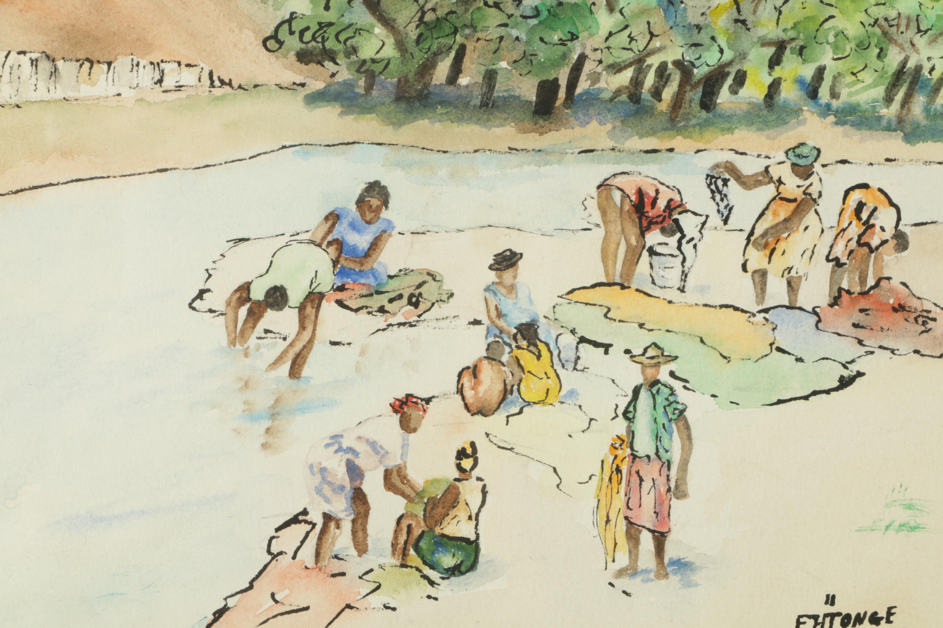 Framed Original Watercolor and Ink Painting Signed  "EH Tonge"