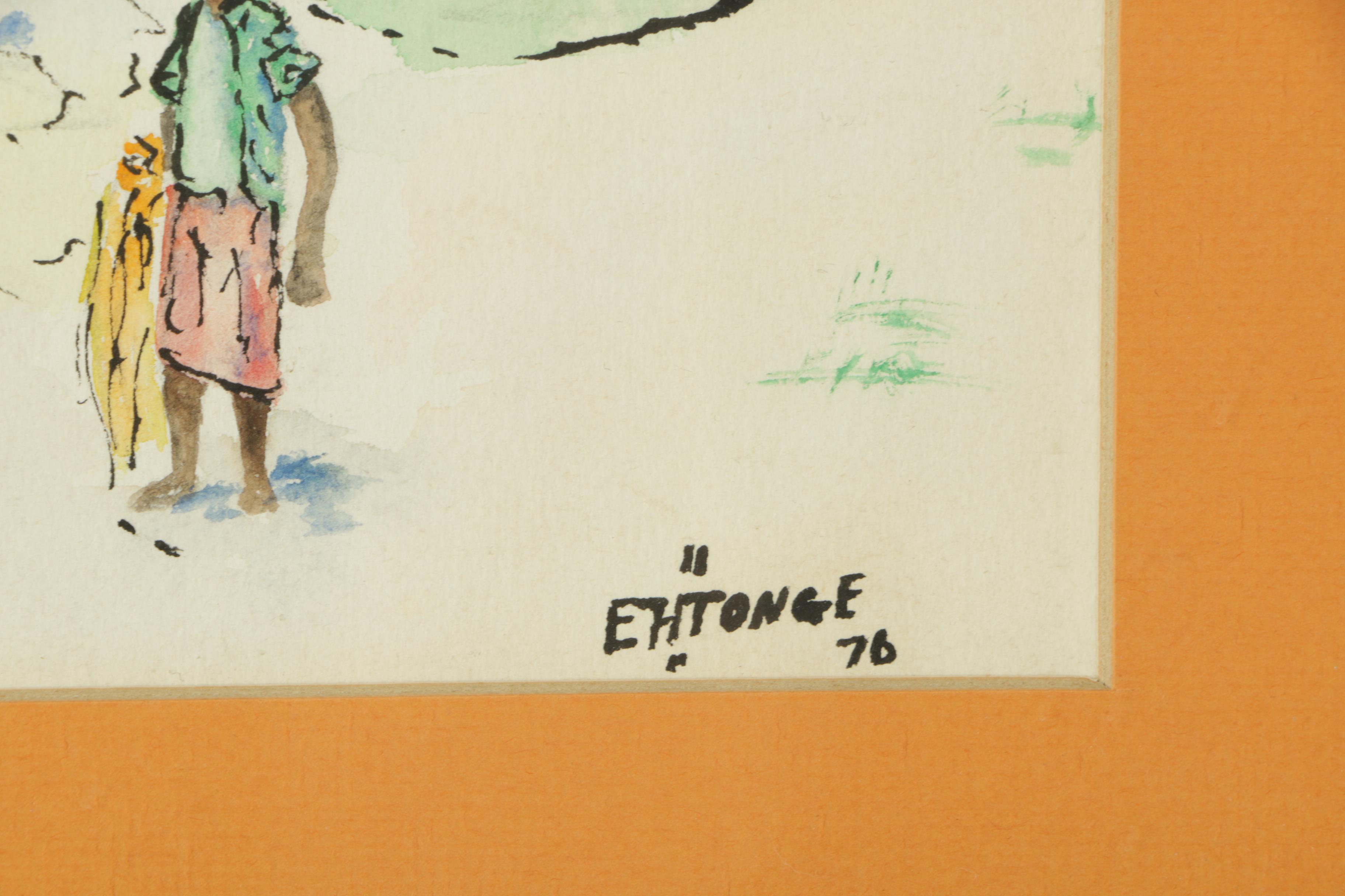 Framed Original Watercolor and Ink Painting Signed  "EH Tonge"