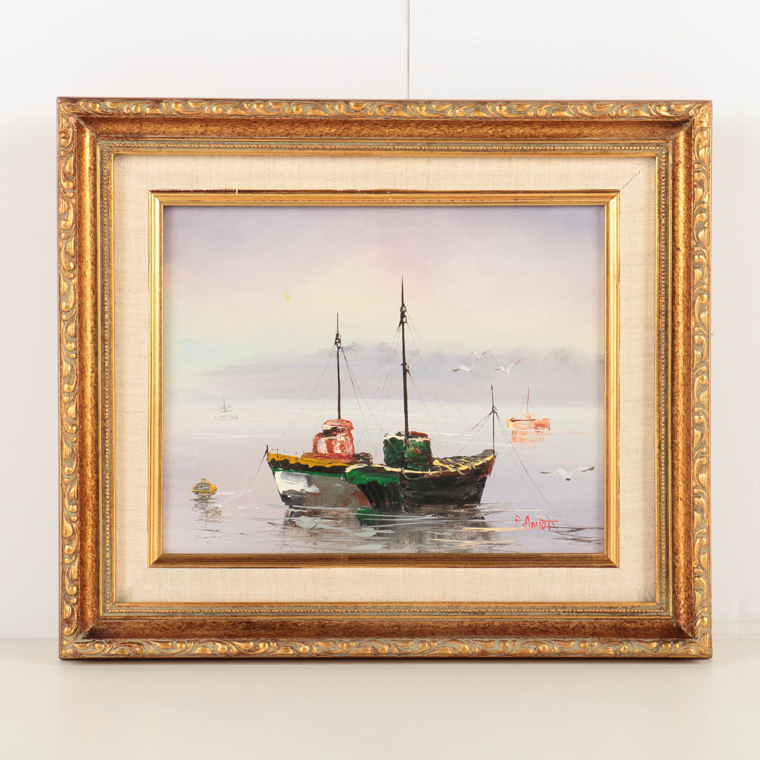 Jean Amiot Signed Oil Painting on Canvas