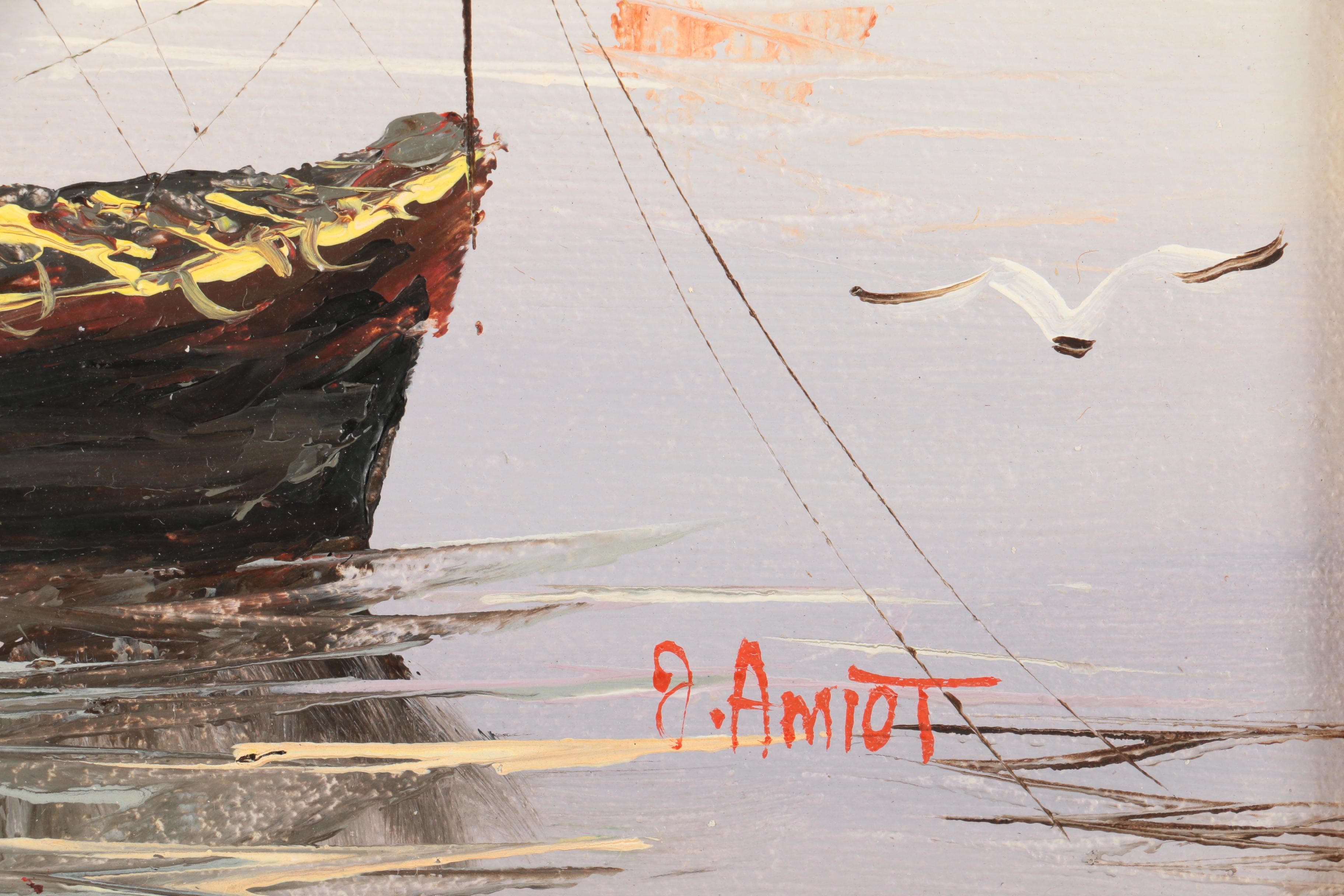 Jean Amiot Signed Oil Painting on Canvas