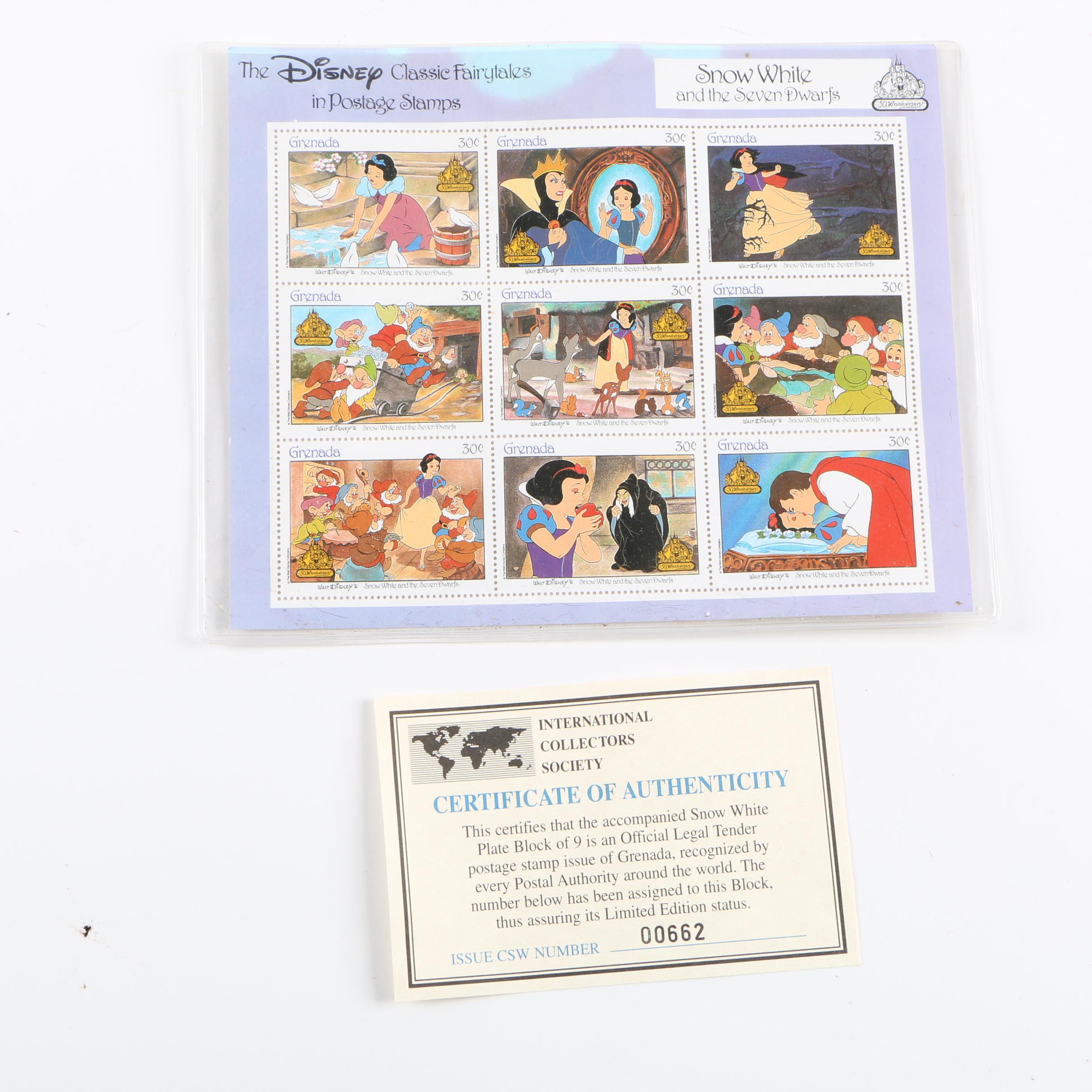 Walt Disney Classic Fairytales Snow White Postage Stamps