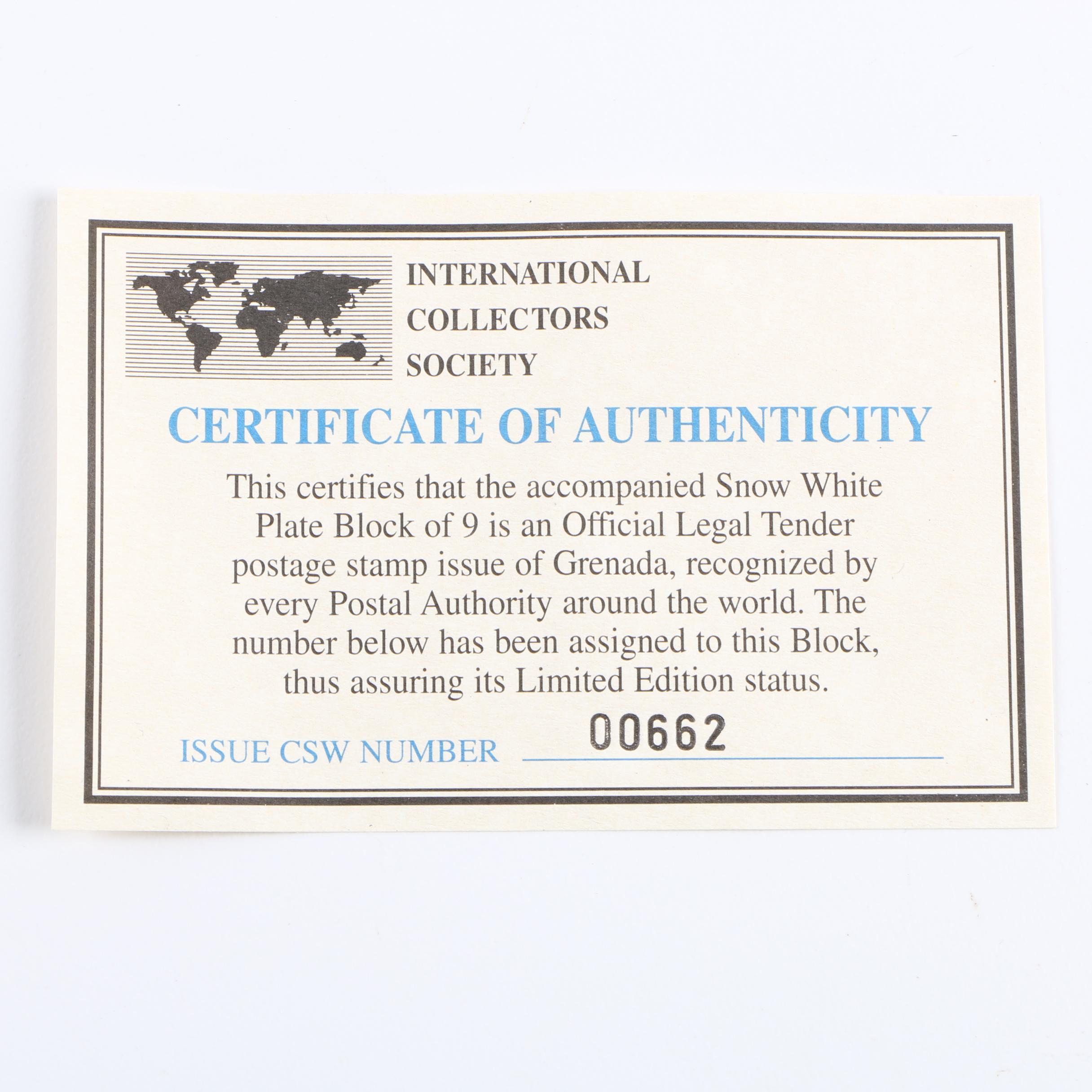 Walt Disney Classic Fairytales Snow White Postage Stamps