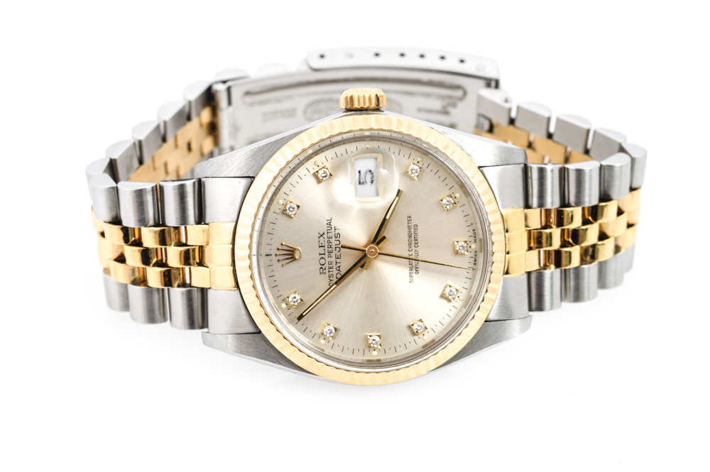 Vintage Rolex 18K Yellow Gold Datejust Diamond Watch