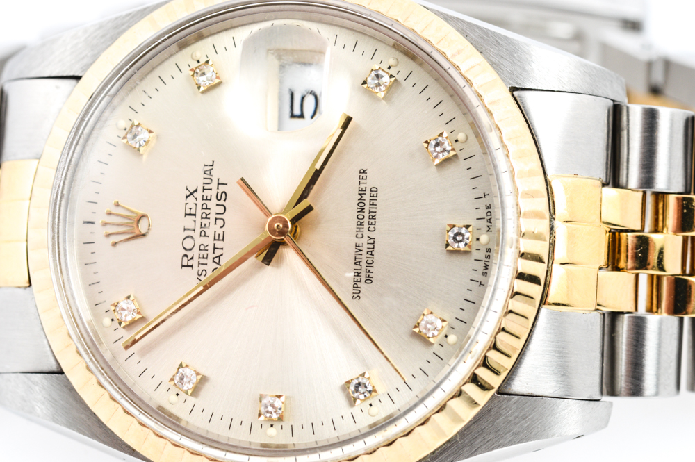 Vintage Rolex 18K Yellow Gold Datejust Diamond Watch