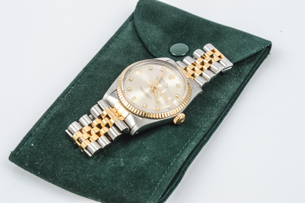 Vintage Rolex 18K Yellow Gold Datejust Diamond Watch