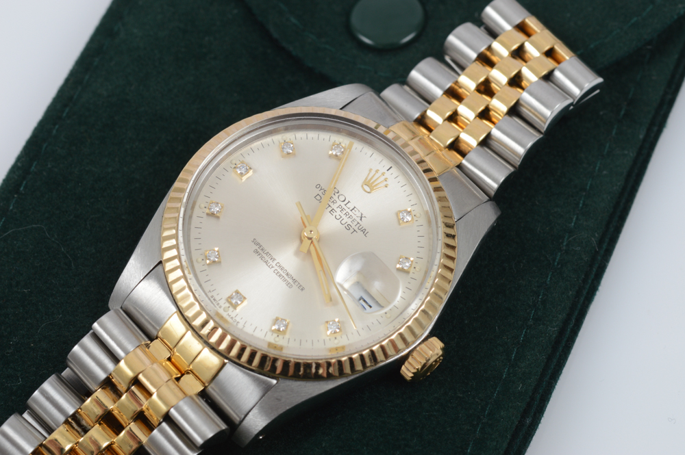 Vintage Rolex 18K Yellow Gold Datejust Diamond Watch