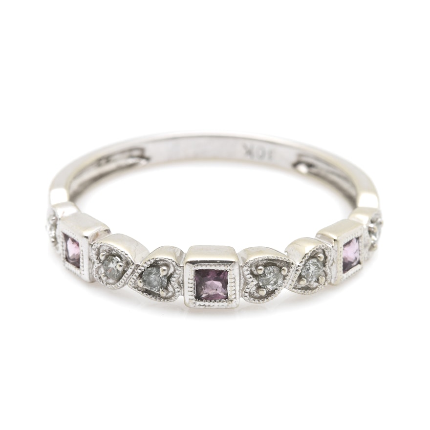 10K White Gold Diamond and Pink Tourmaline Ring