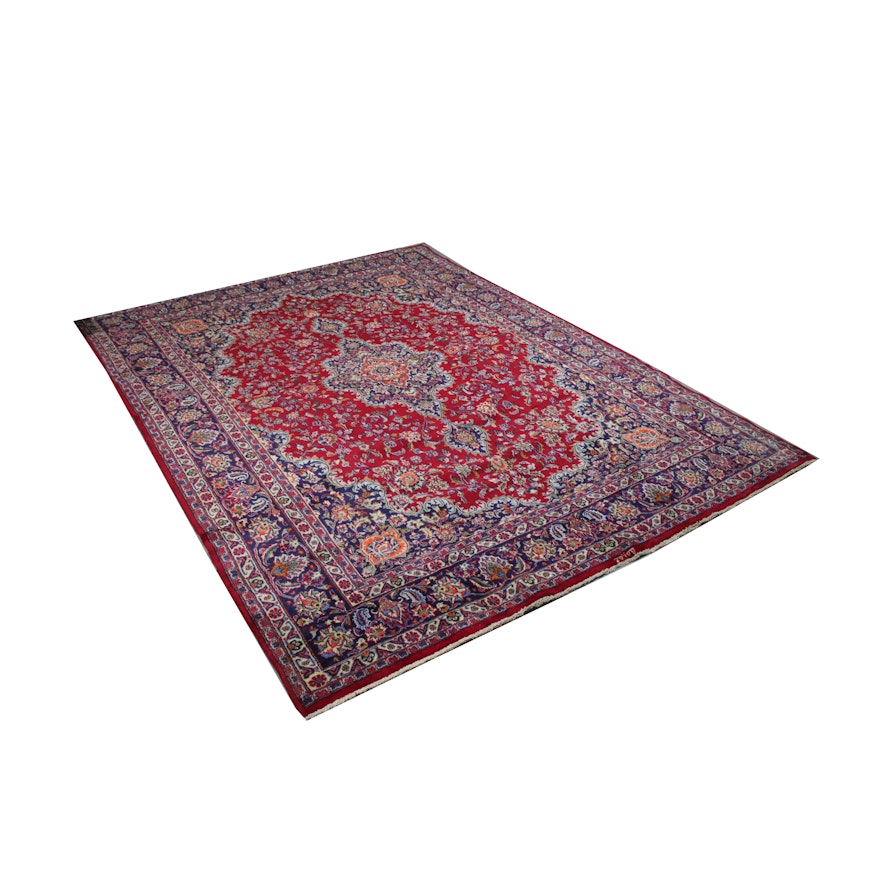 Hand-Knotted Signed Persian Mashhad Room Size Rug