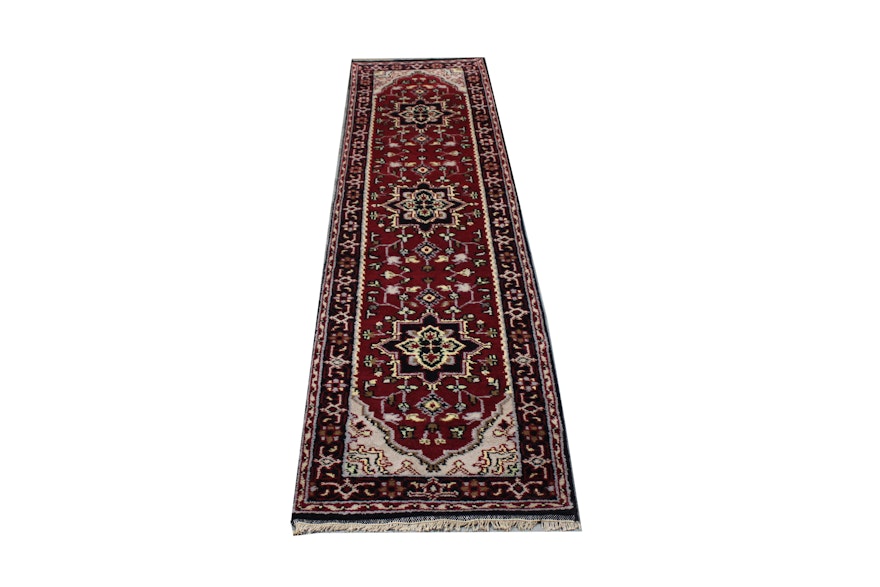 Hand-Knotted Indo-Persian Heriz Wool Carpet Runner