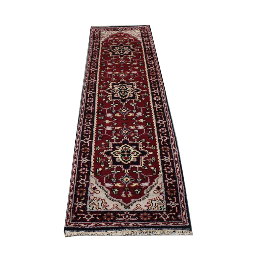 Hand-Knotted Indo-Persian Heriz Wool Carpet Runner