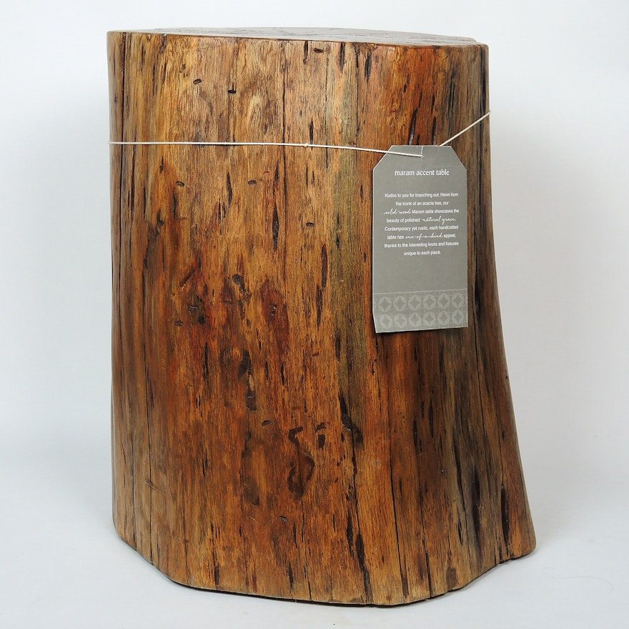 Maram Rustic Acacia Wood Stump End Table