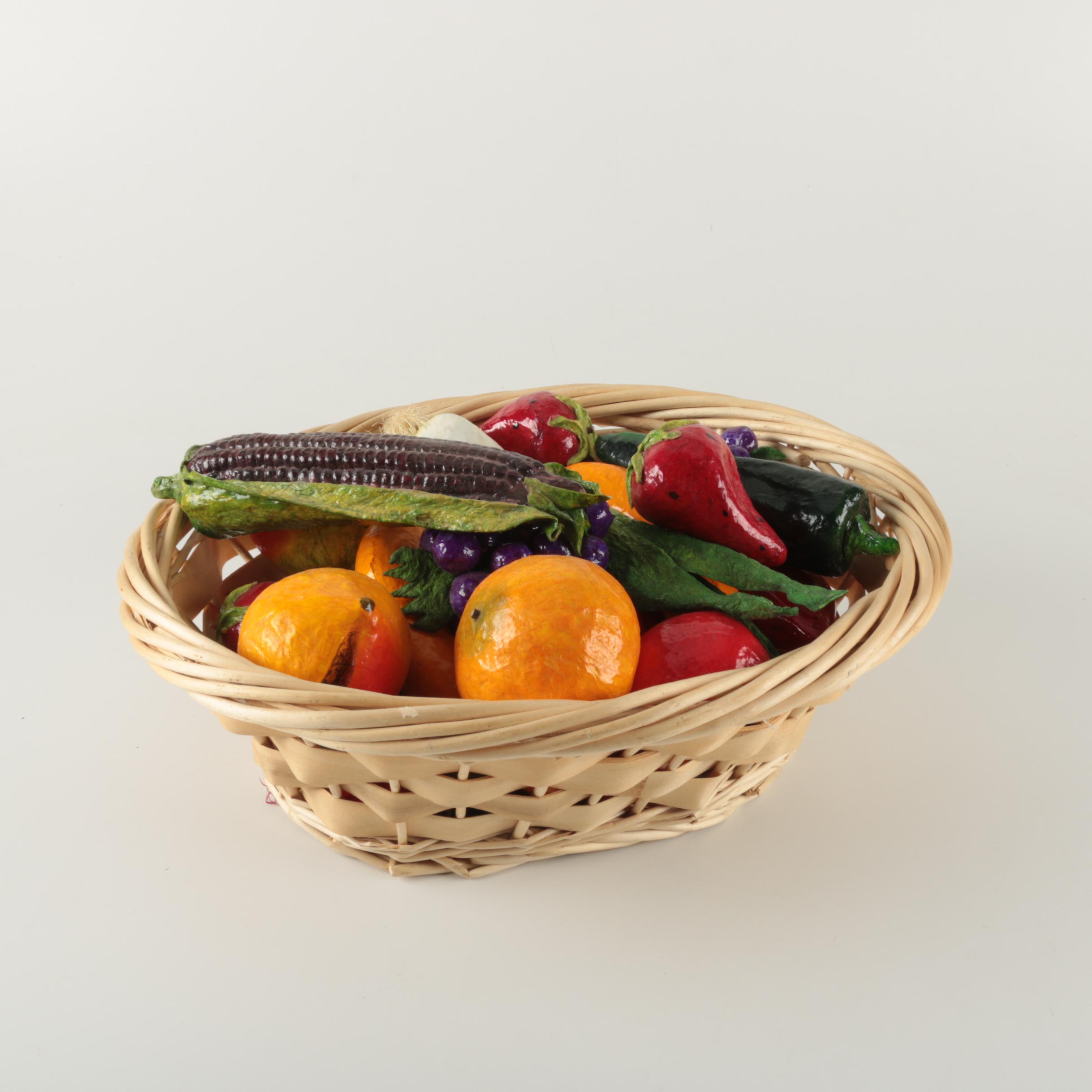 Papier Mache Fruits and Vegetables with Basket