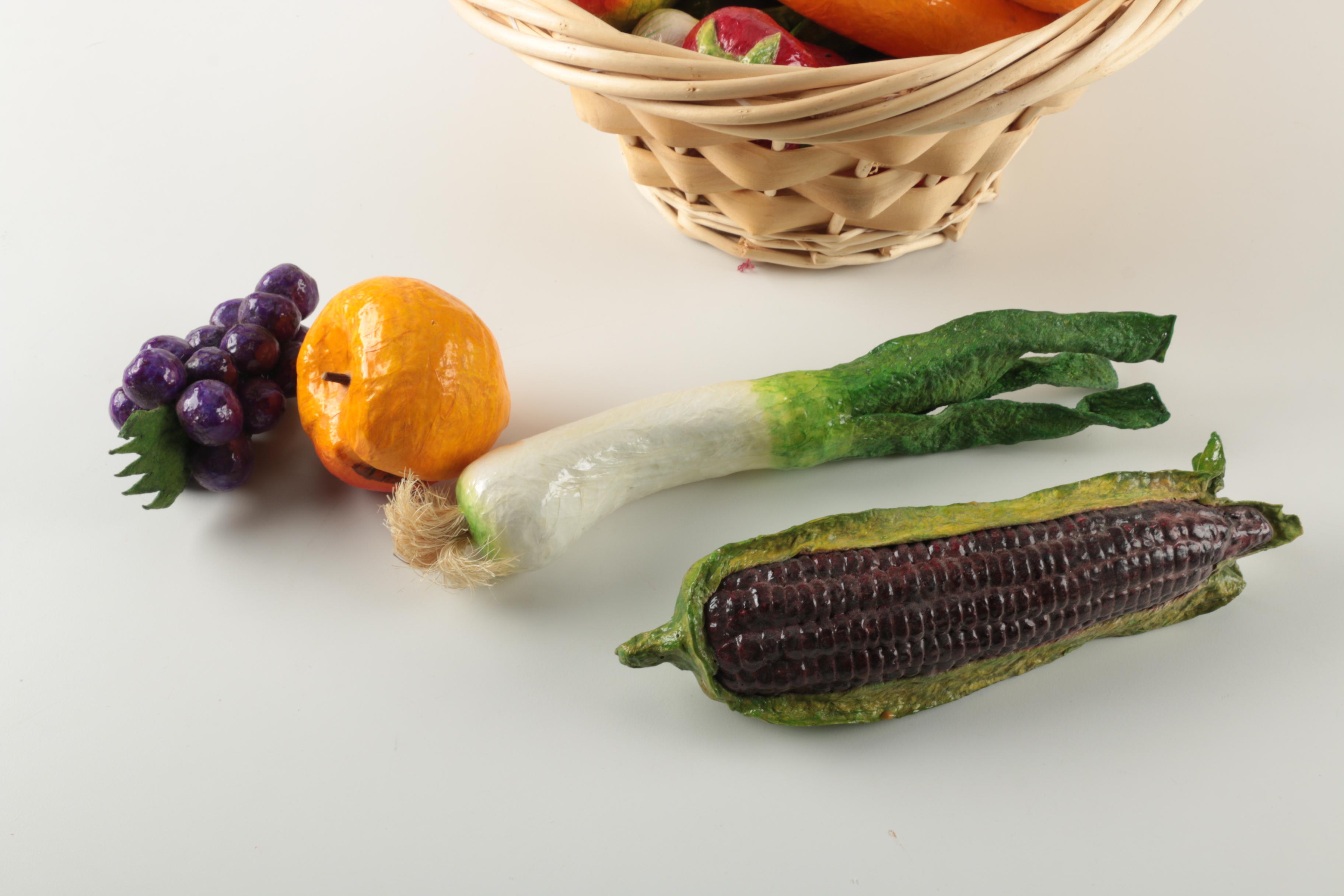 Papier Mache Fruits and Vegetables with Basket