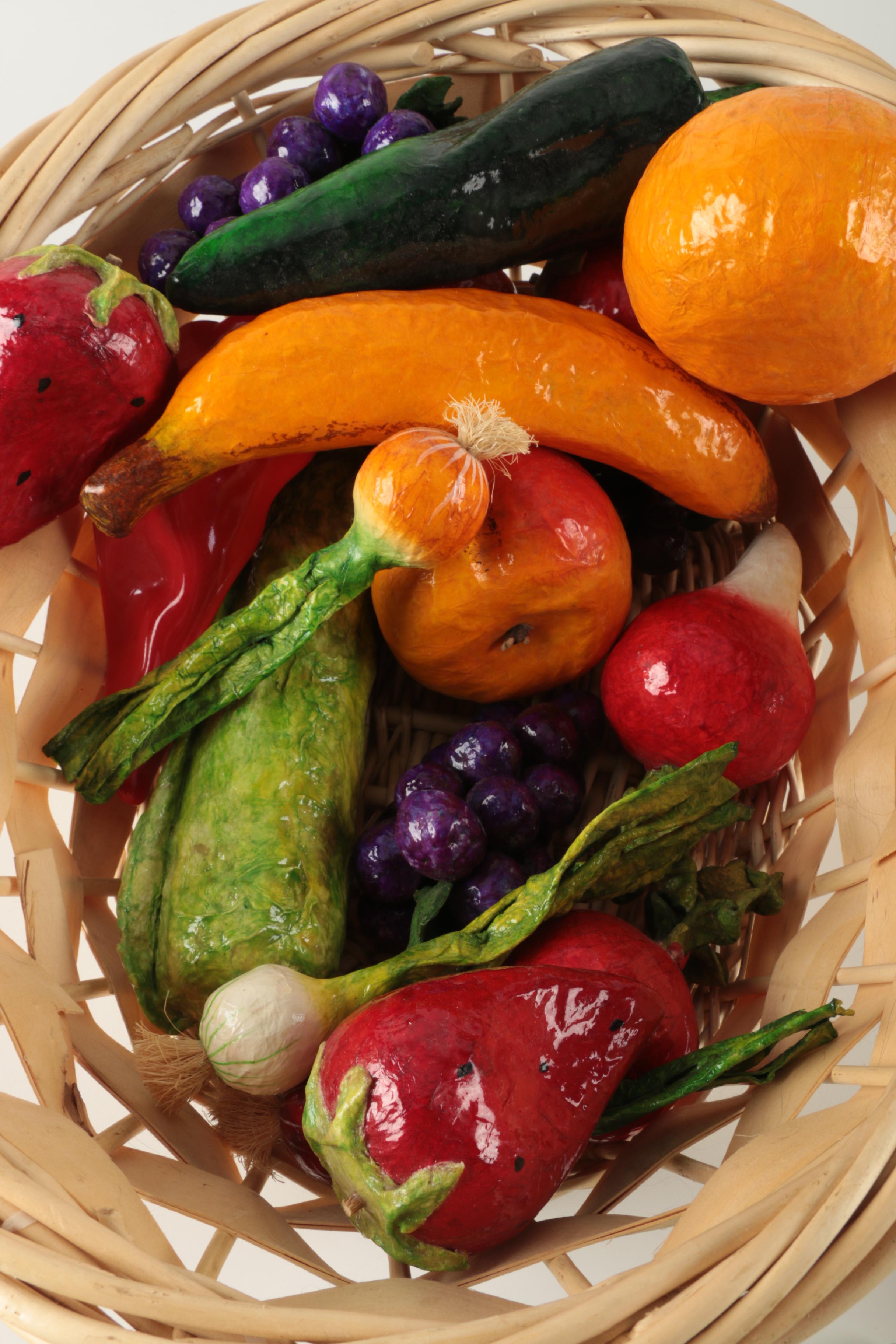 Papier Mache Fruits and Vegetables with Basket