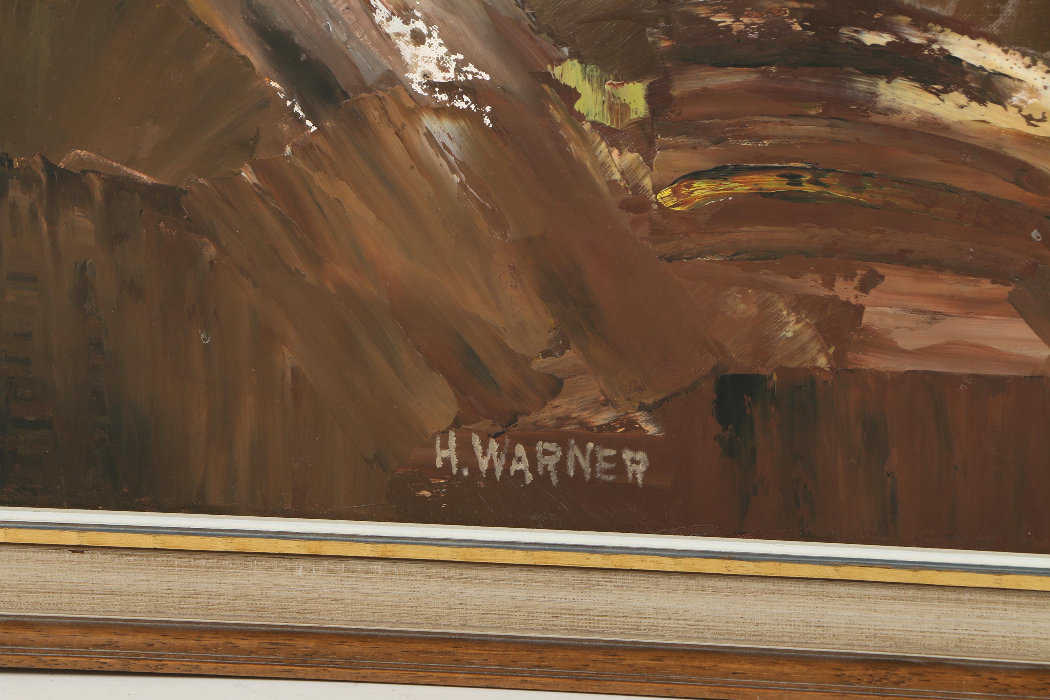 H. Warner Oil Painting on Canvas Board of Abstract Composition