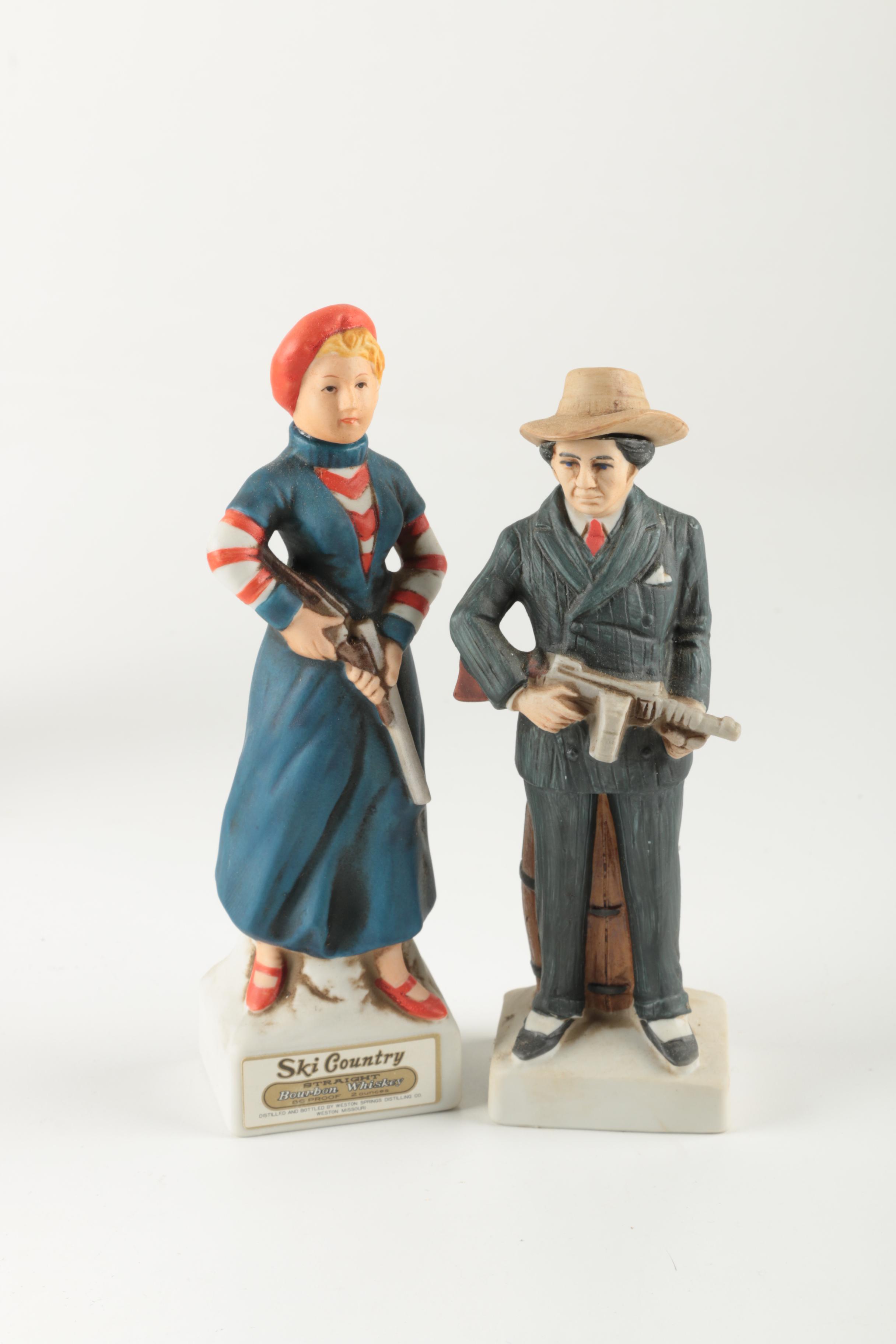 Ski-Country Bonnie and Clyde Series Bourbon Bottles an Figurines
