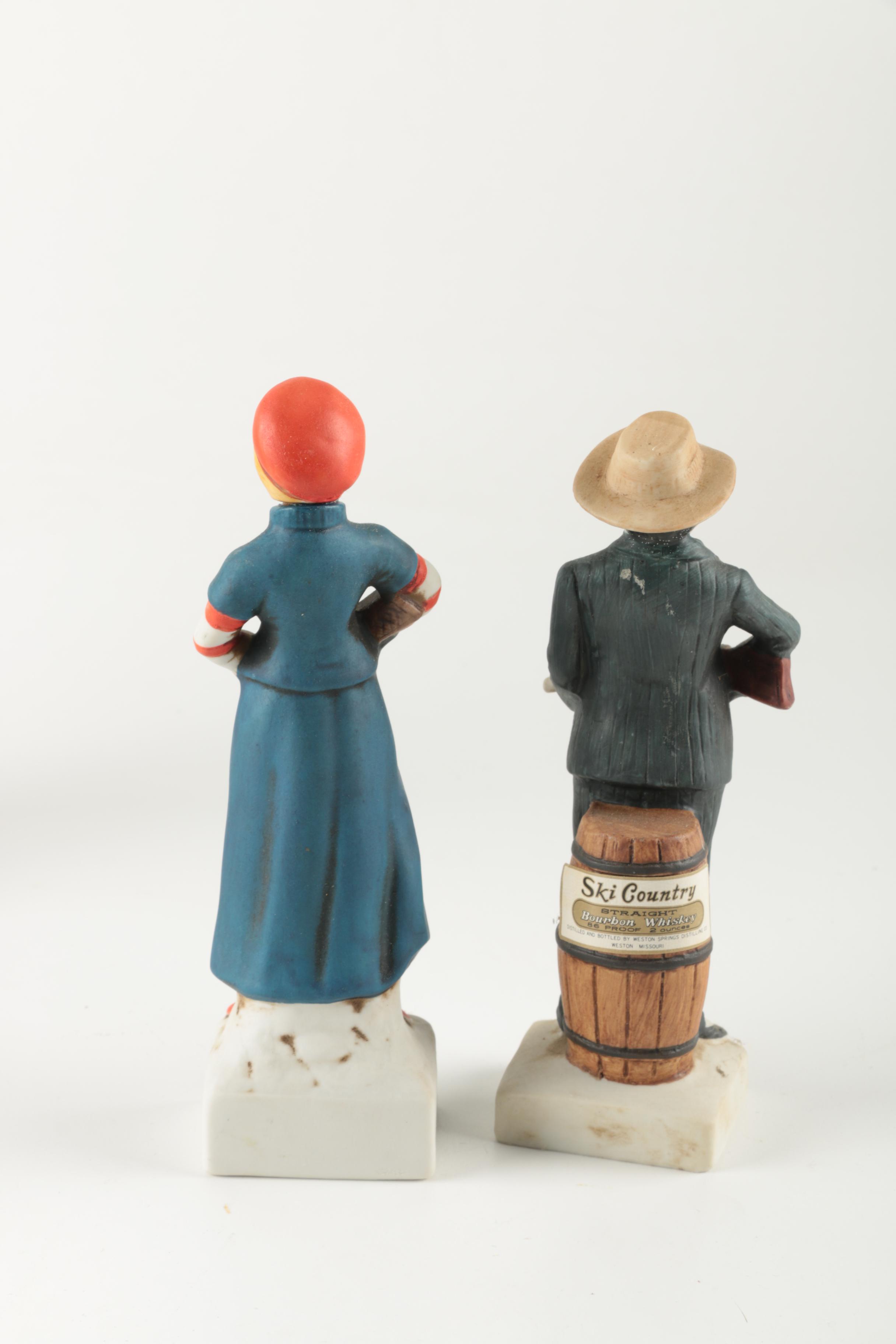 Ski-Country Bonnie and Clyde Series Bourbon Bottles an Figurines