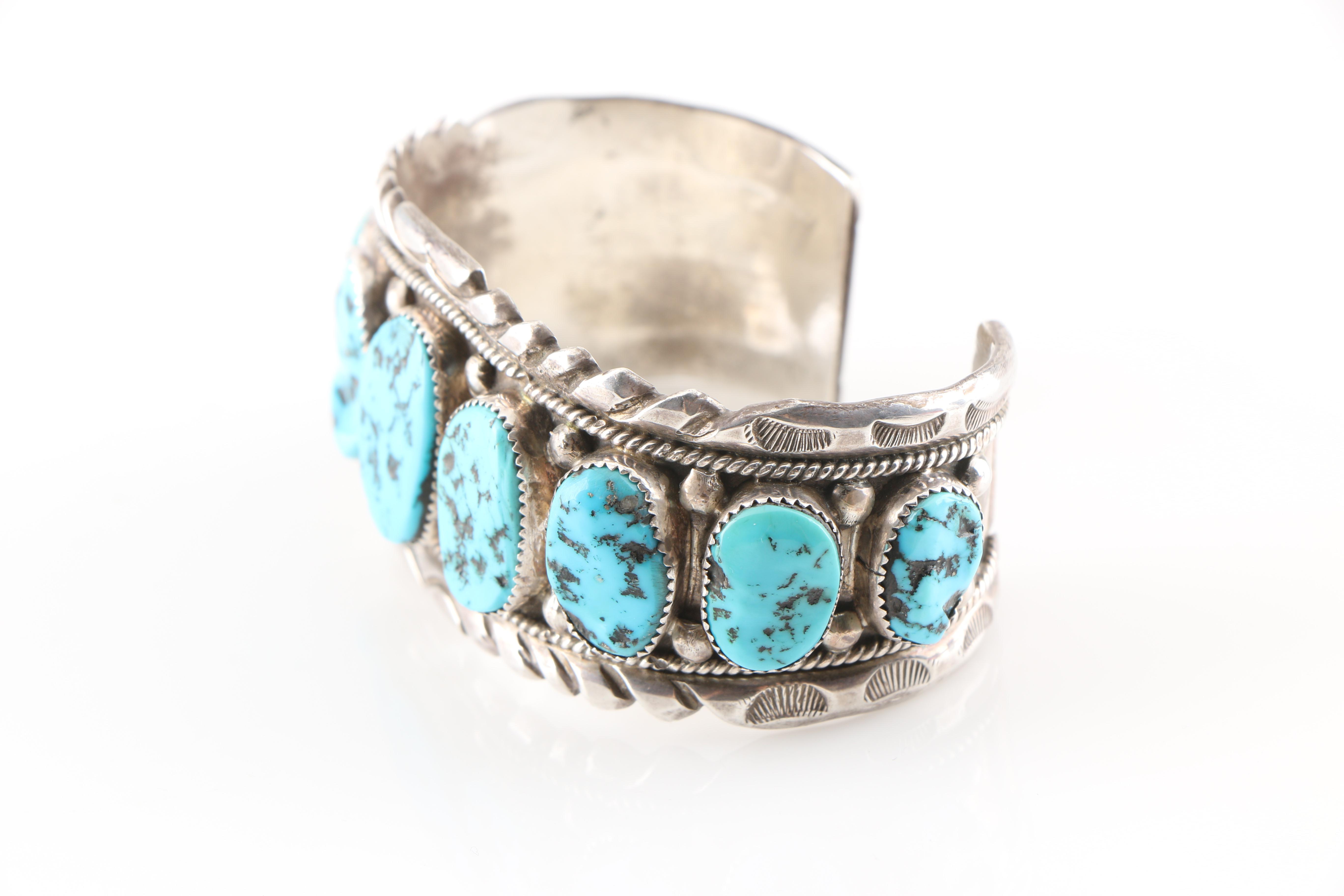 Native American Style Sterling Silver Turquoise Cuff