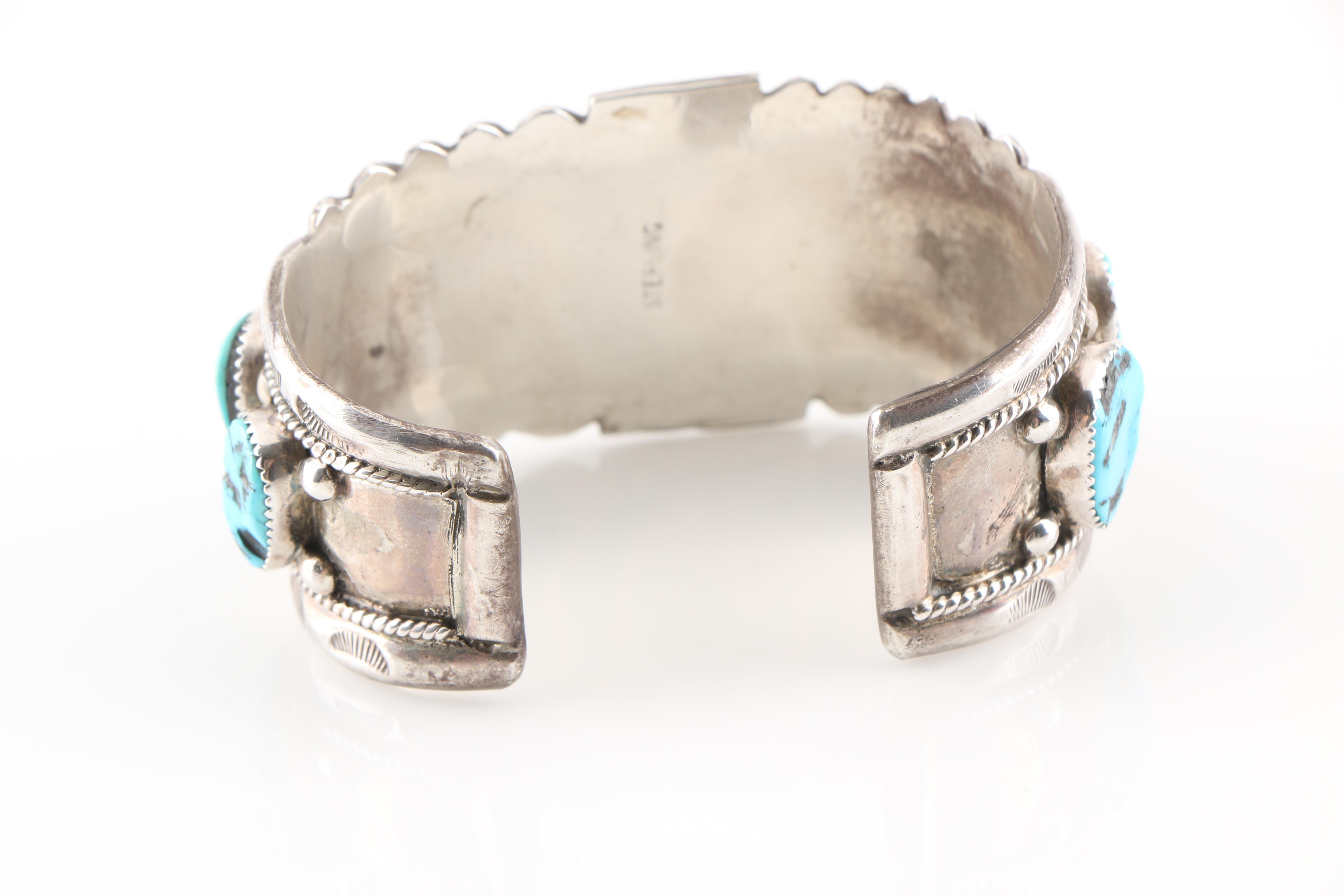 Native American Style Sterling Silver Turquoise Cuff