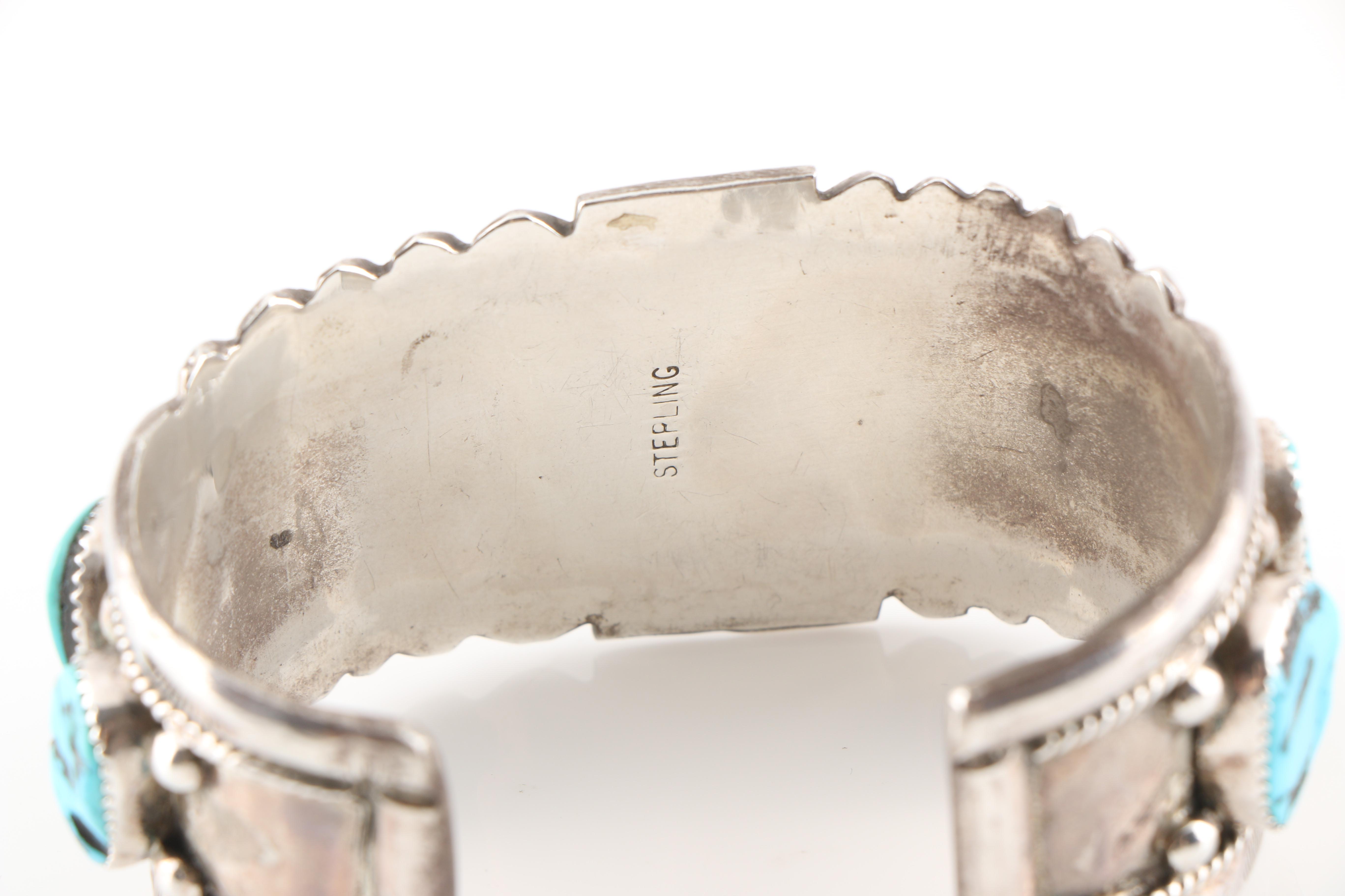 Native American Style Sterling Silver Turquoise Cuff