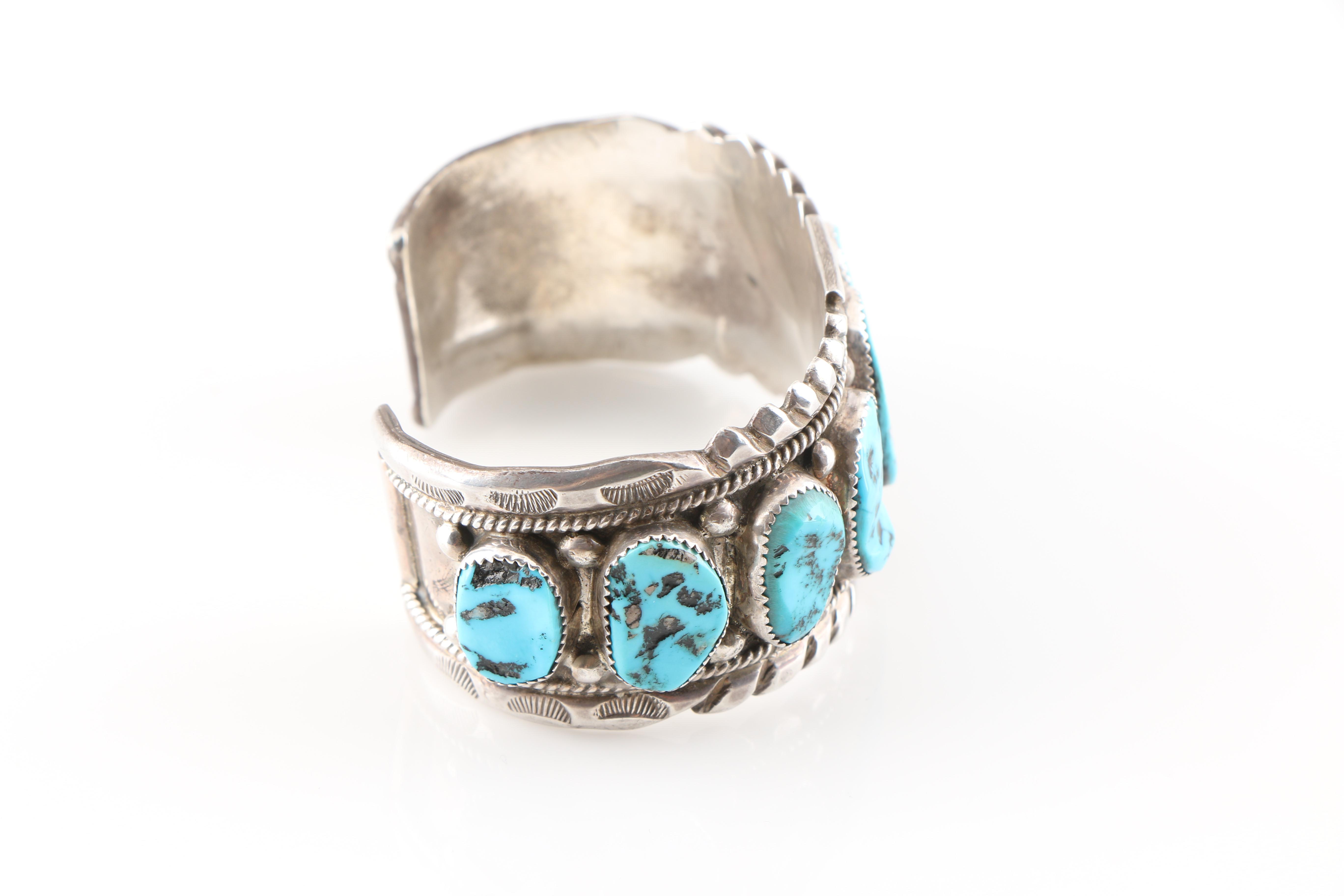 Native American Style Sterling Silver Turquoise Cuff