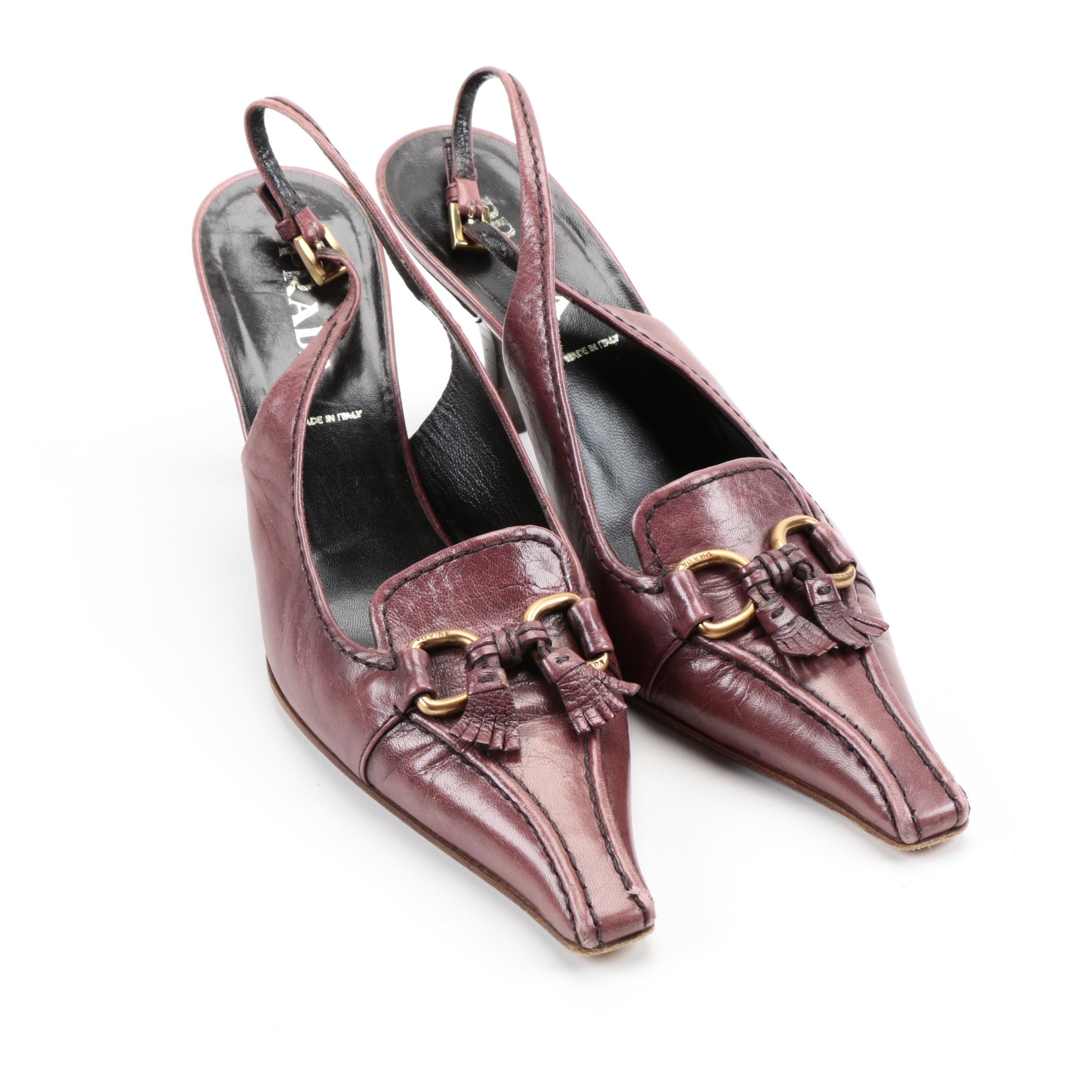Prada Plum Leather Slingbacks