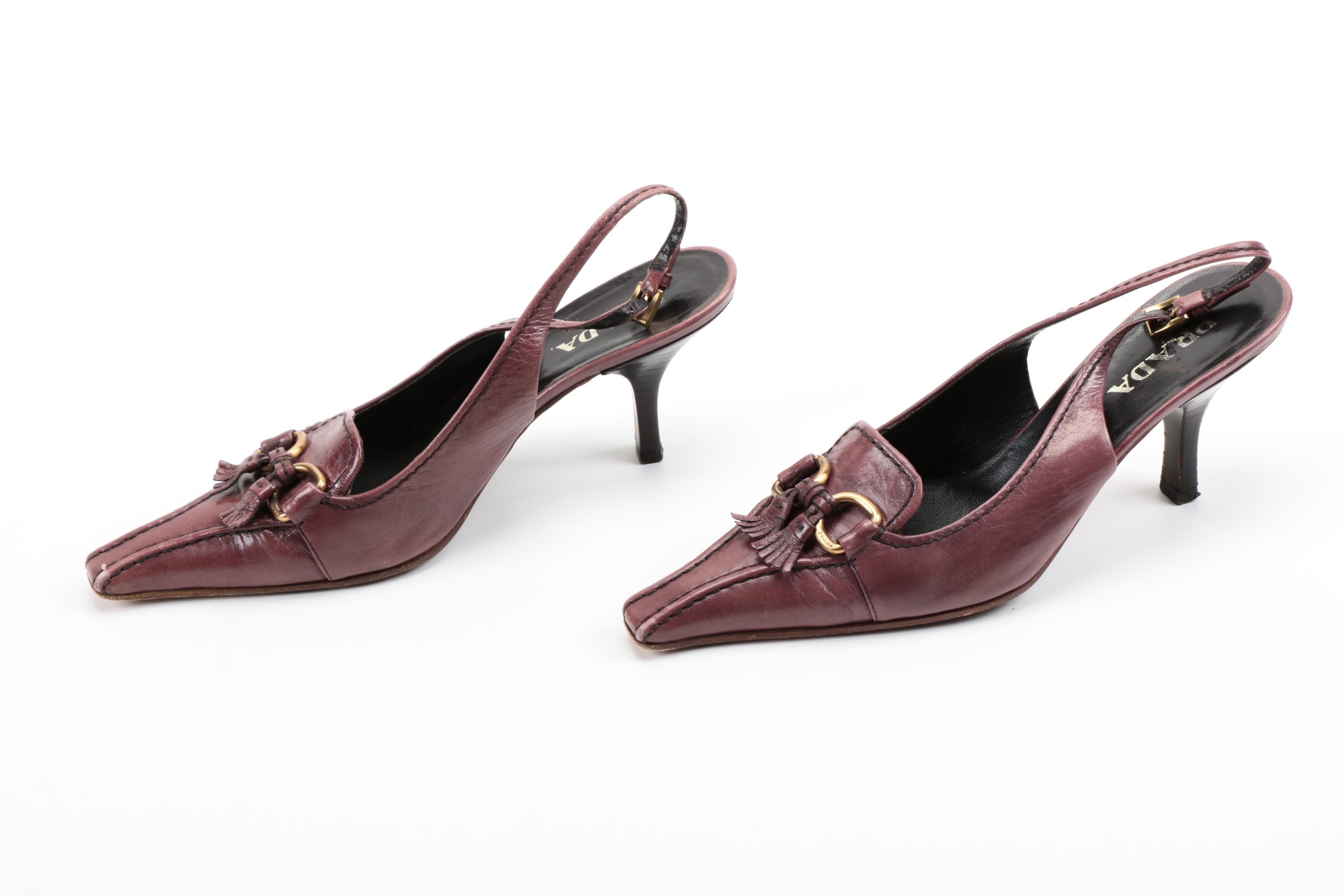 Prada Plum Leather Slingbacks