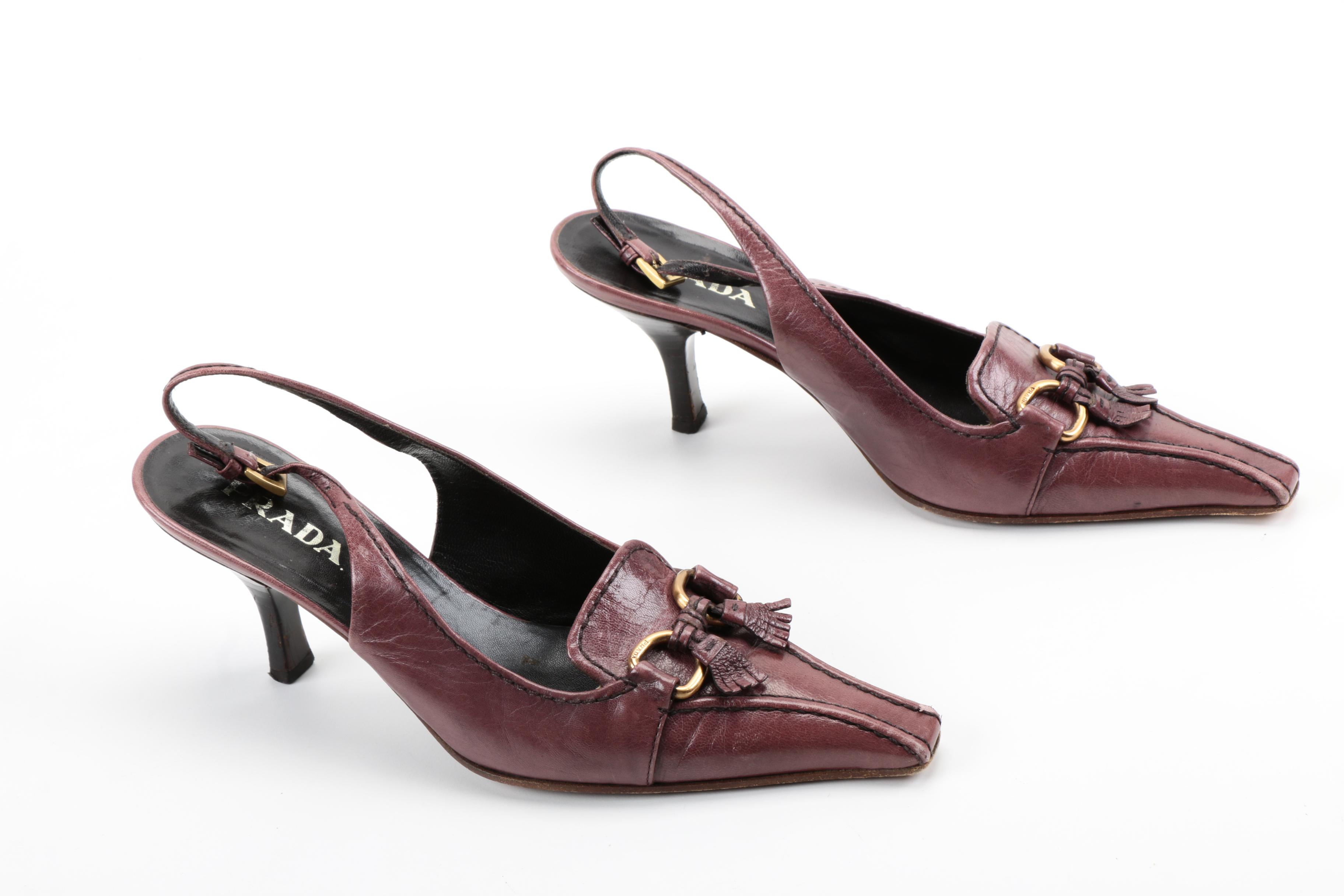 Prada Plum Leather Slingbacks