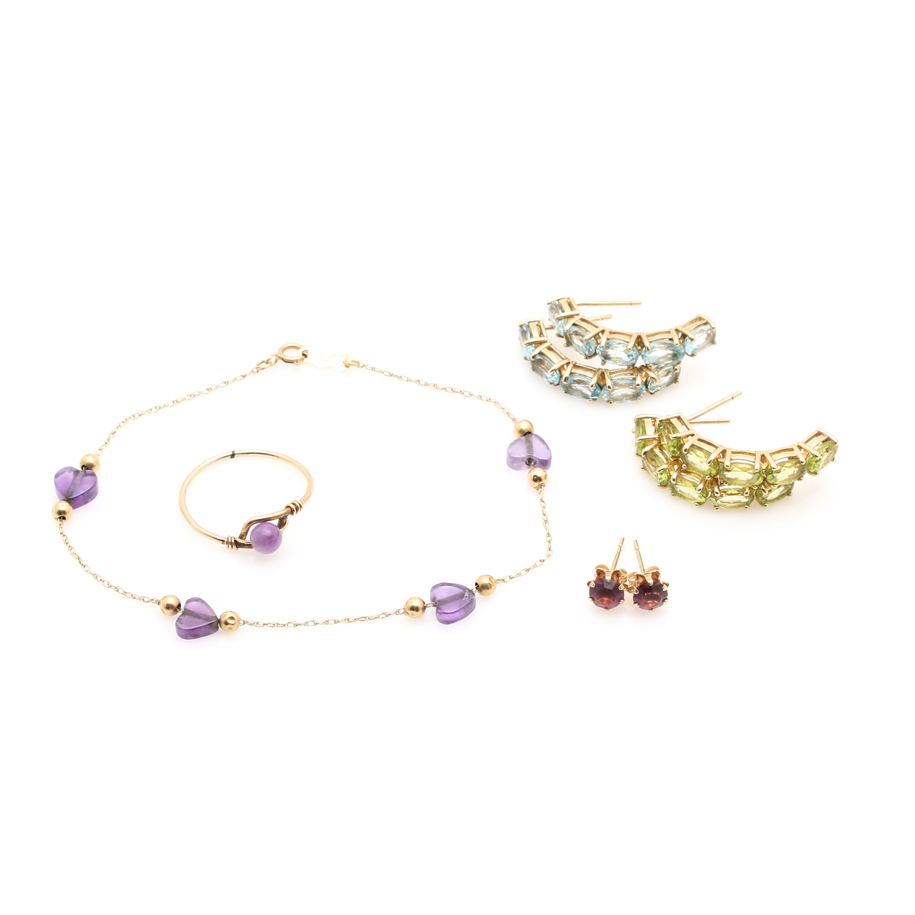 10K and 14K Yellow Gold Jewelry Assortment Including Gemstones
