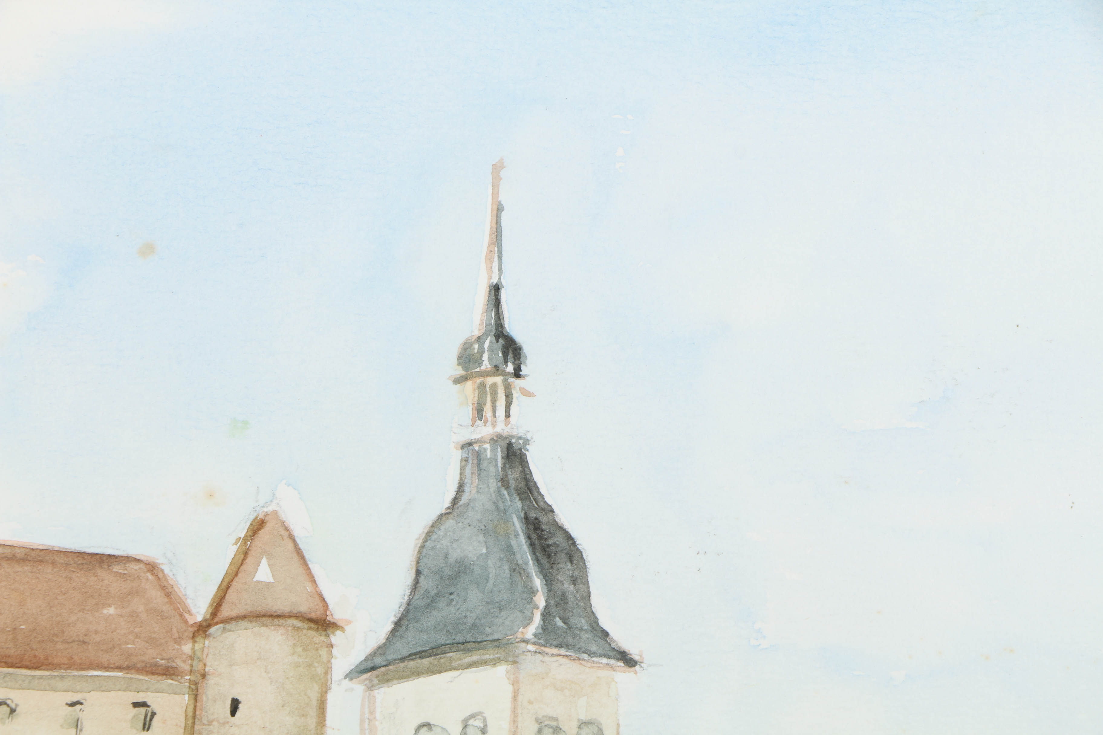 Mariam Bruffé 1989 Watercolor Painting on Paper of European Village Landscape