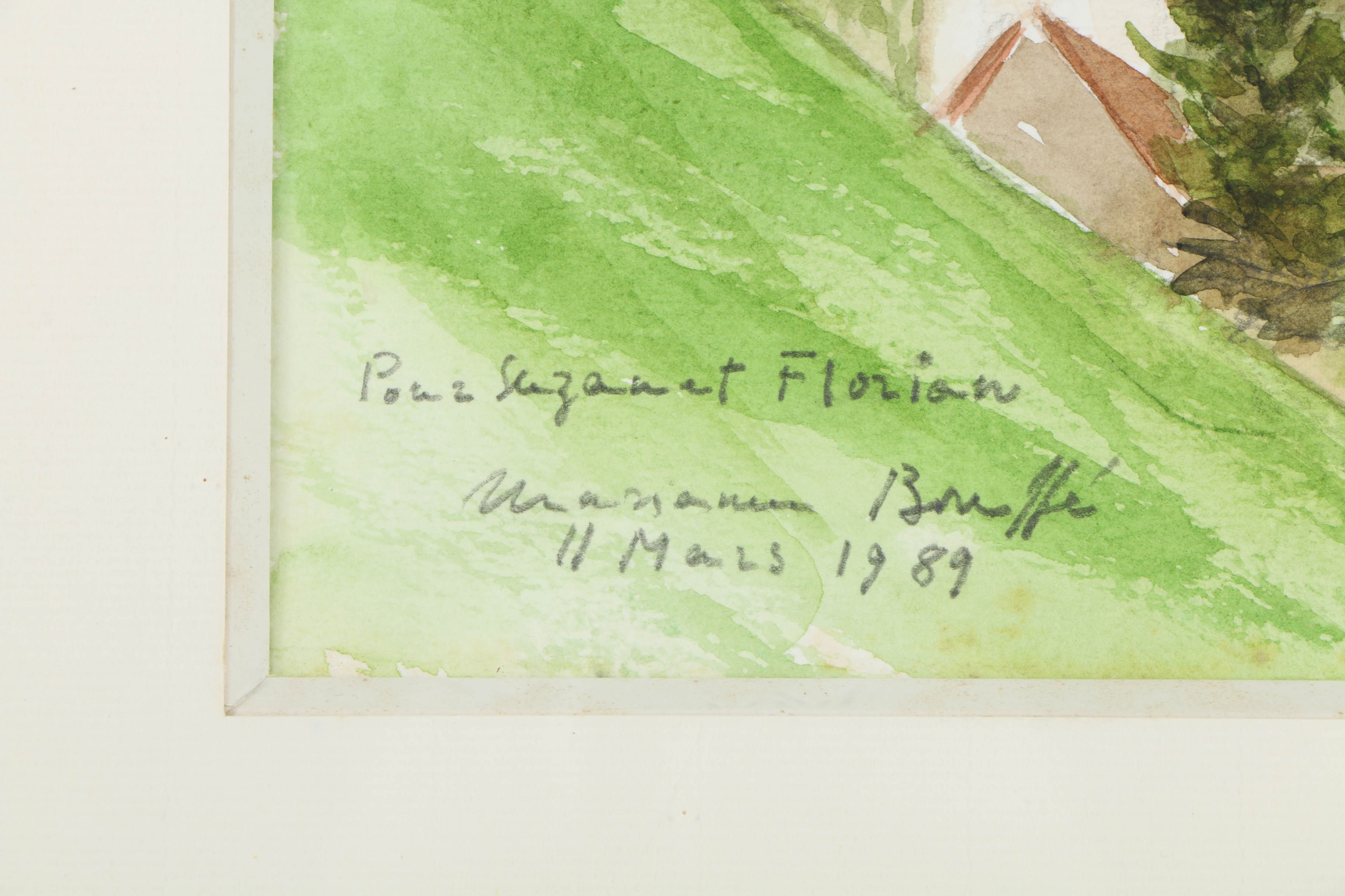 Mariam Bruffé 1989 Watercolor Painting on Paper of European Village Landscape