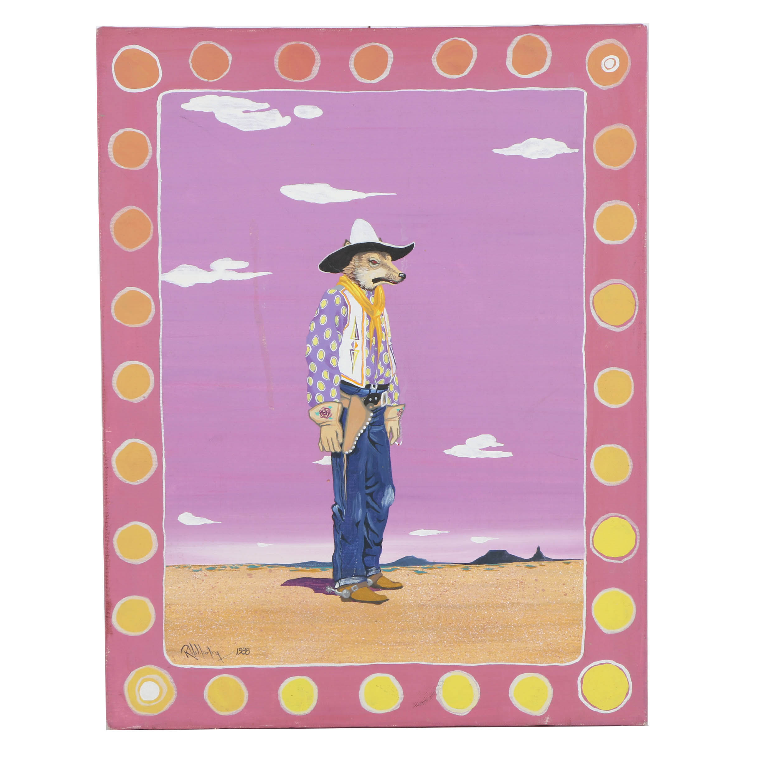 Robert McMurtry Oil on Canvas Painting of a Coyote Cowboy