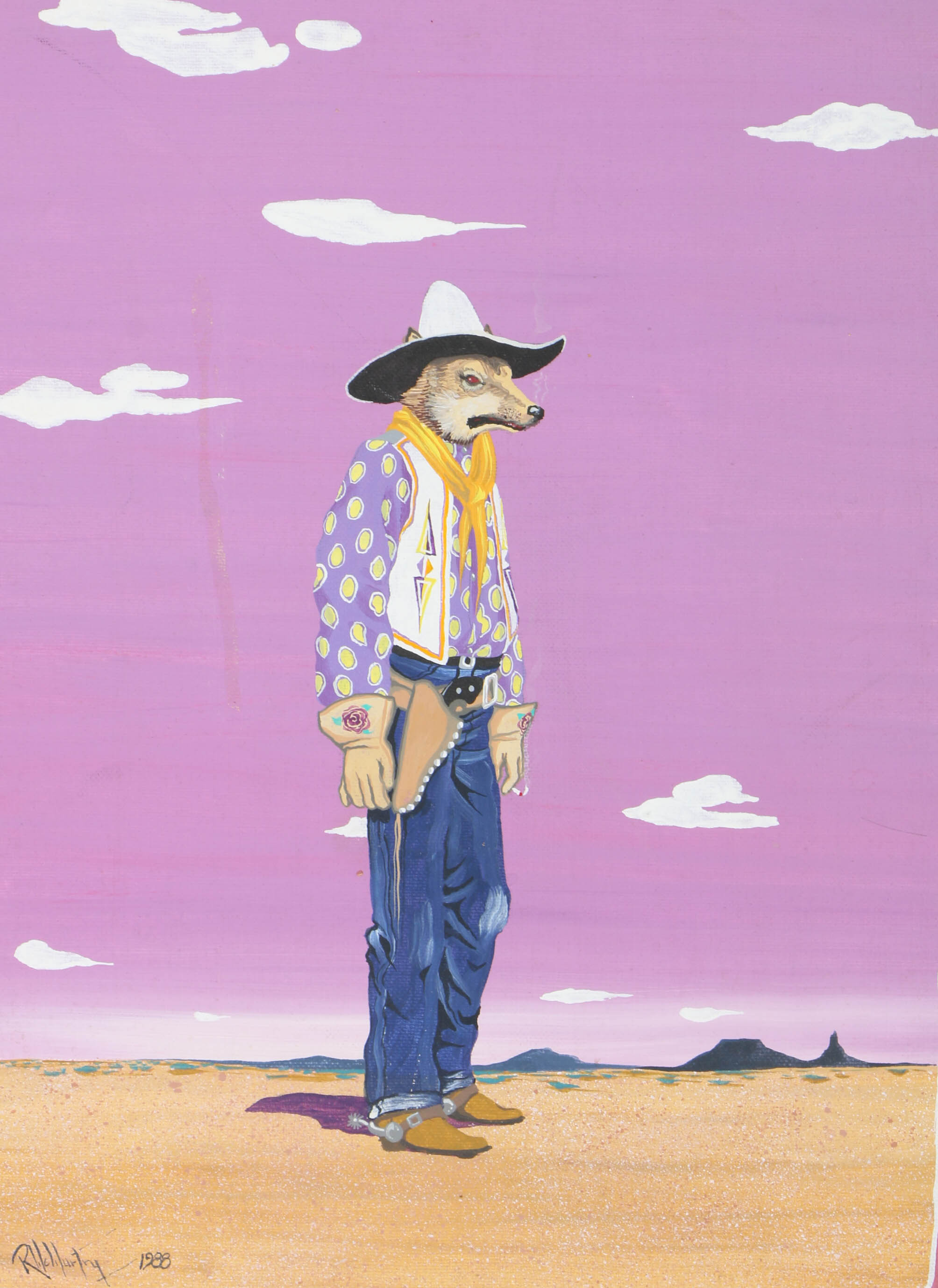 Robert McMurtry Oil on Canvas Painting of a Coyote Cowboy