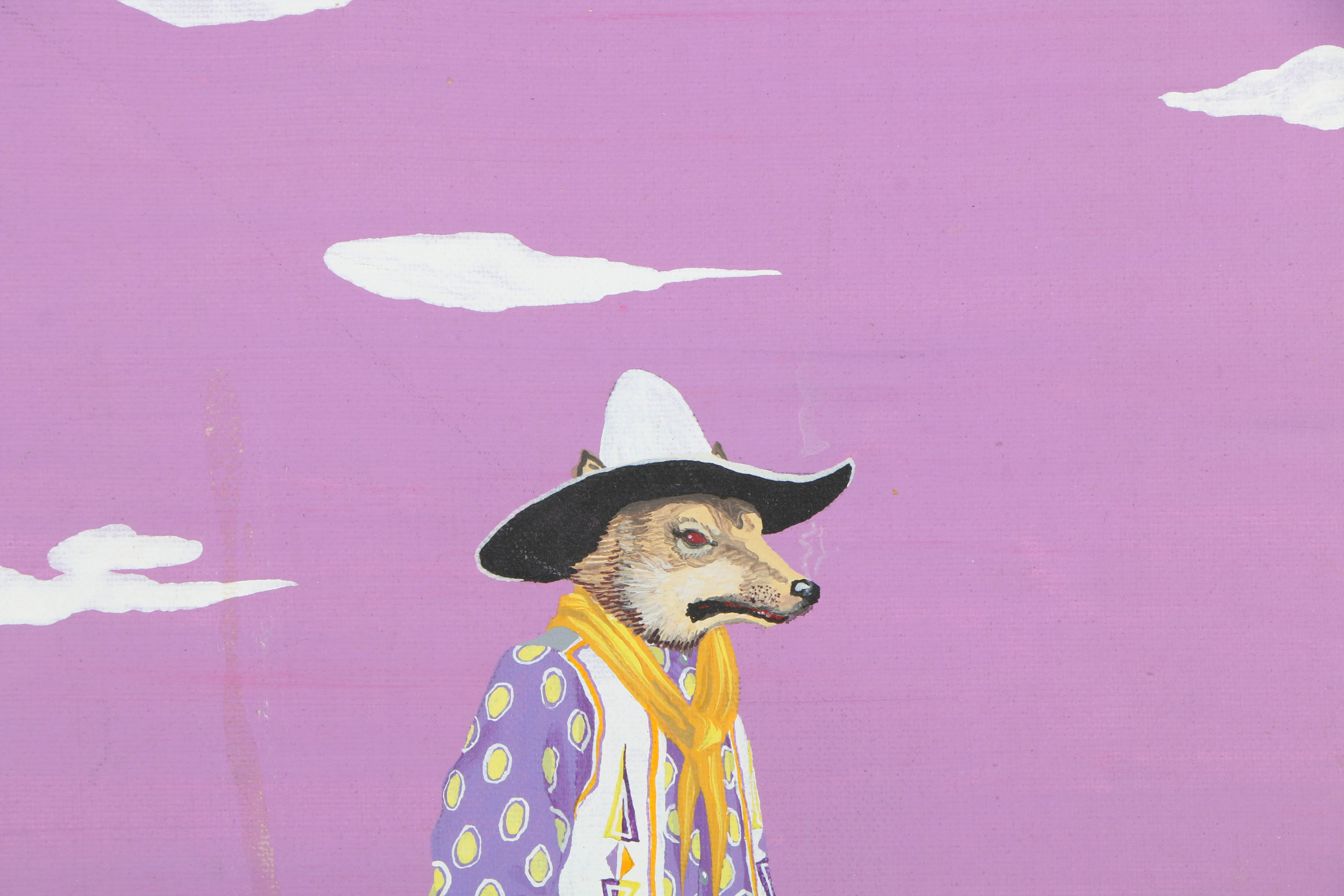 Robert McMurtry Oil on Canvas Painting of a Coyote Cowboy