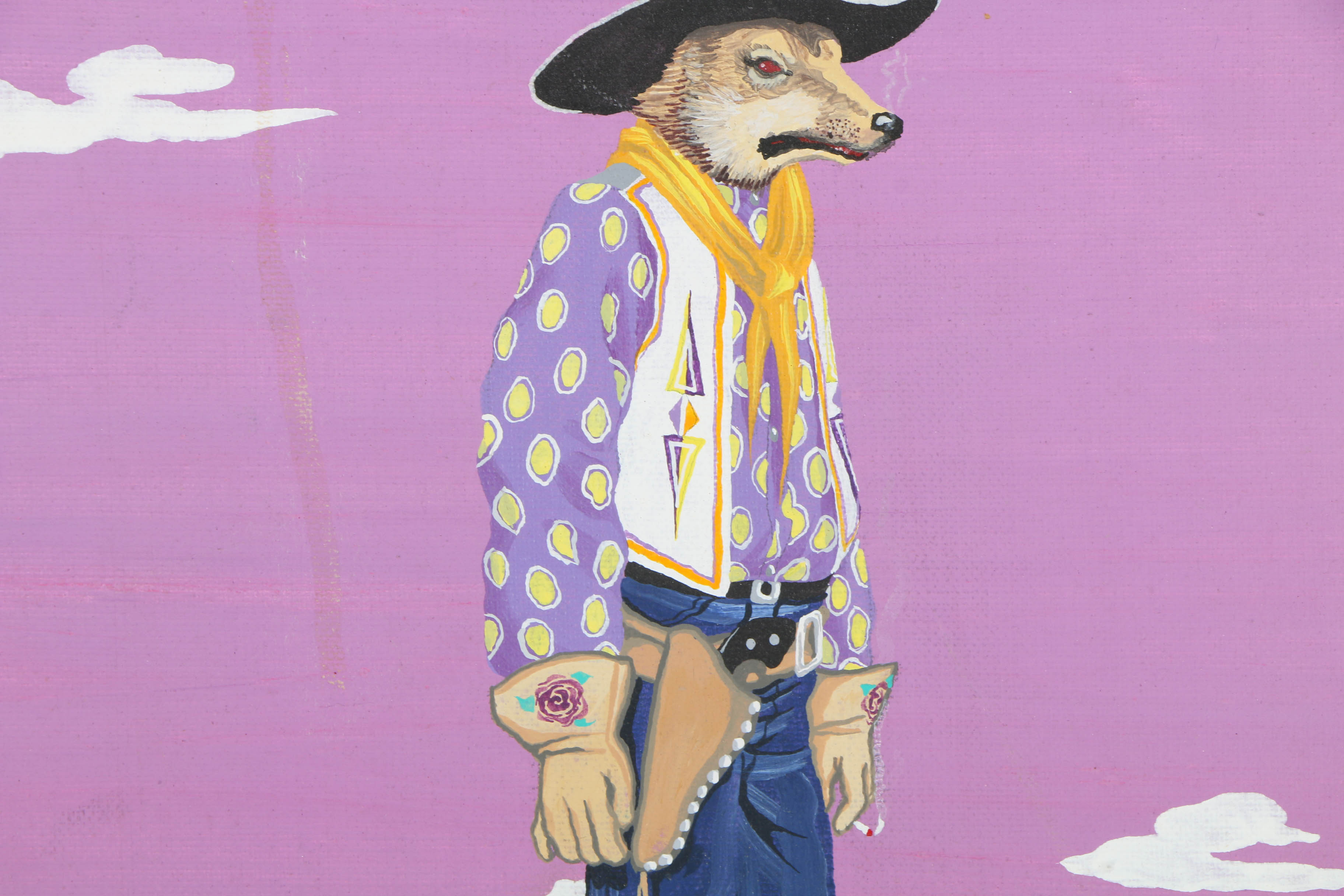 Robert McMurtry Oil on Canvas Painting of a Coyote Cowboy