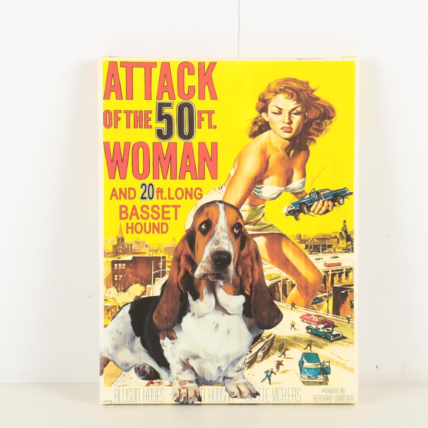 Reproduction Print "Attack of the 50 Ft. Woman and 20 ft. Long Basset Hound"