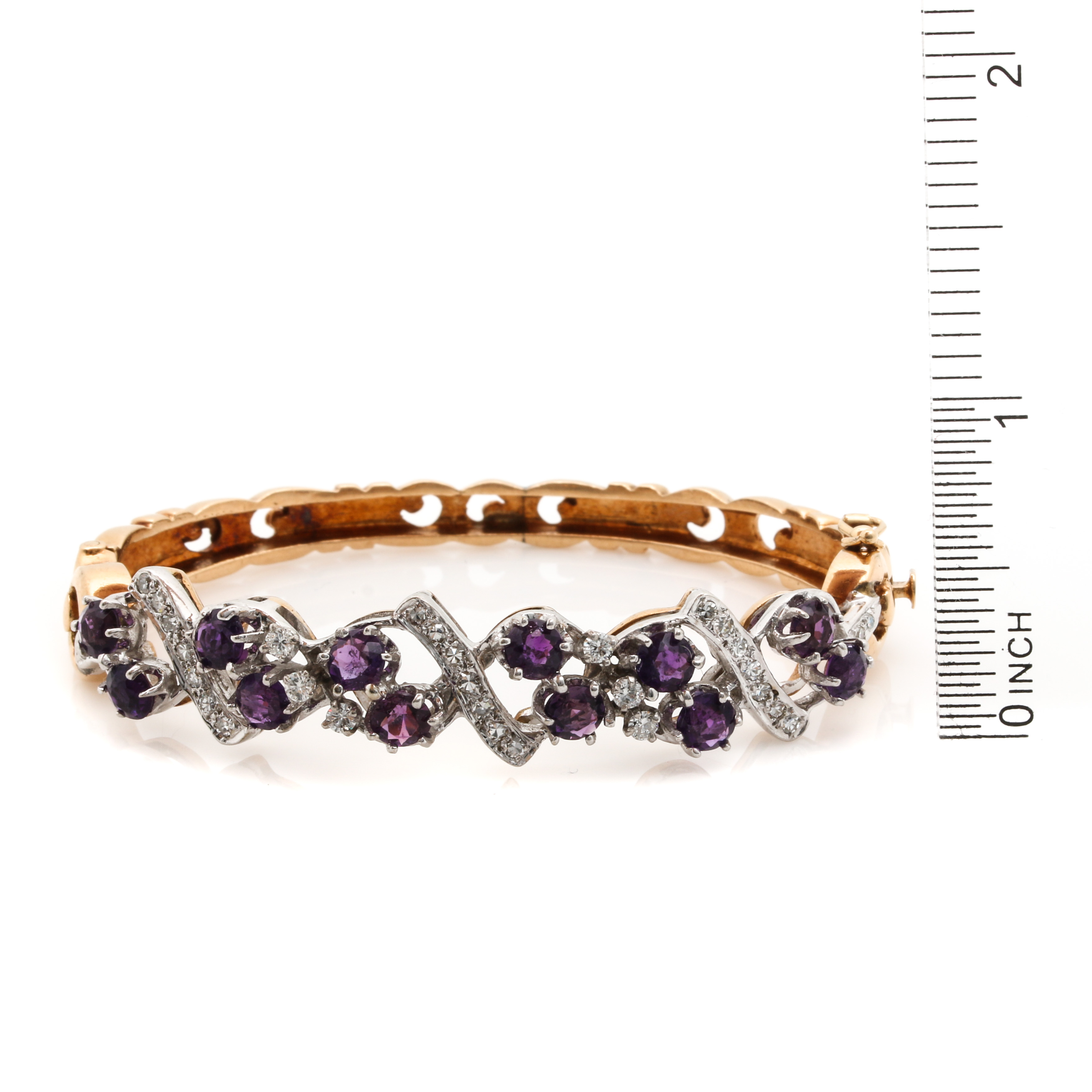 14K Bi-Color Hinged 3.50 CTW Amethyst and Diamond Bracelet