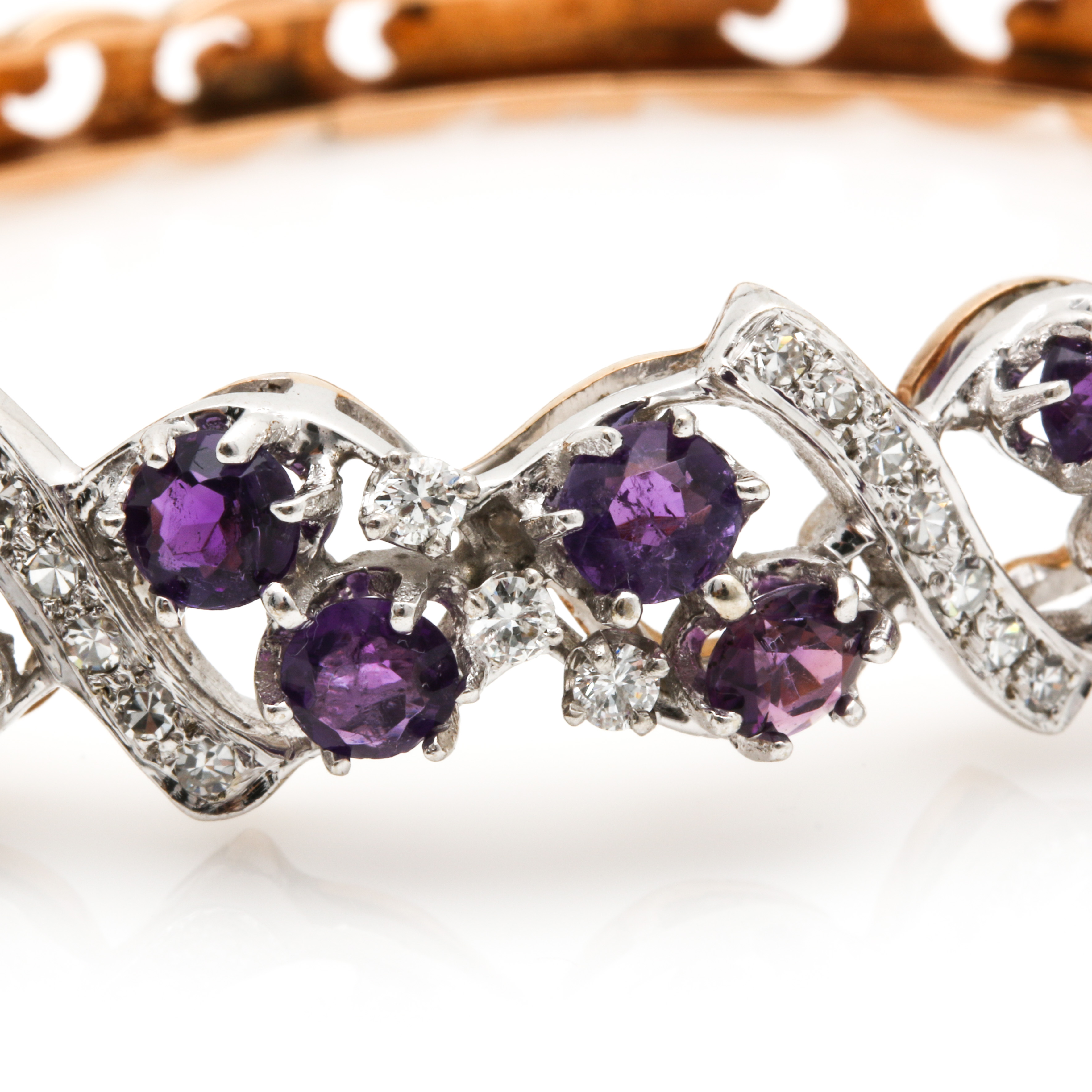 14K Bi-Color Hinged 3.50 CTW Amethyst and Diamond Bracelet