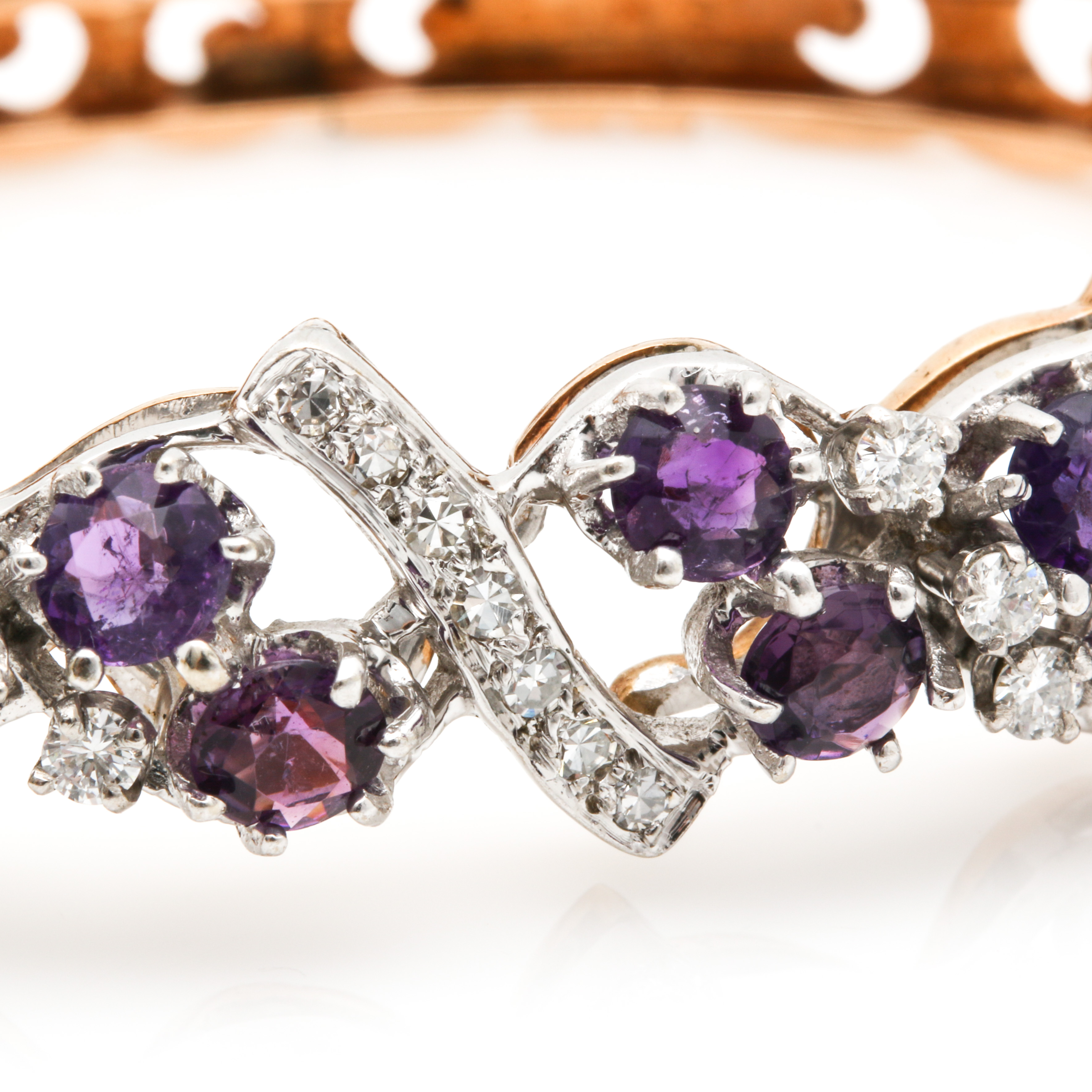 14K Bi-Color Hinged 3.50 CTW Amethyst and Diamond Bracelet