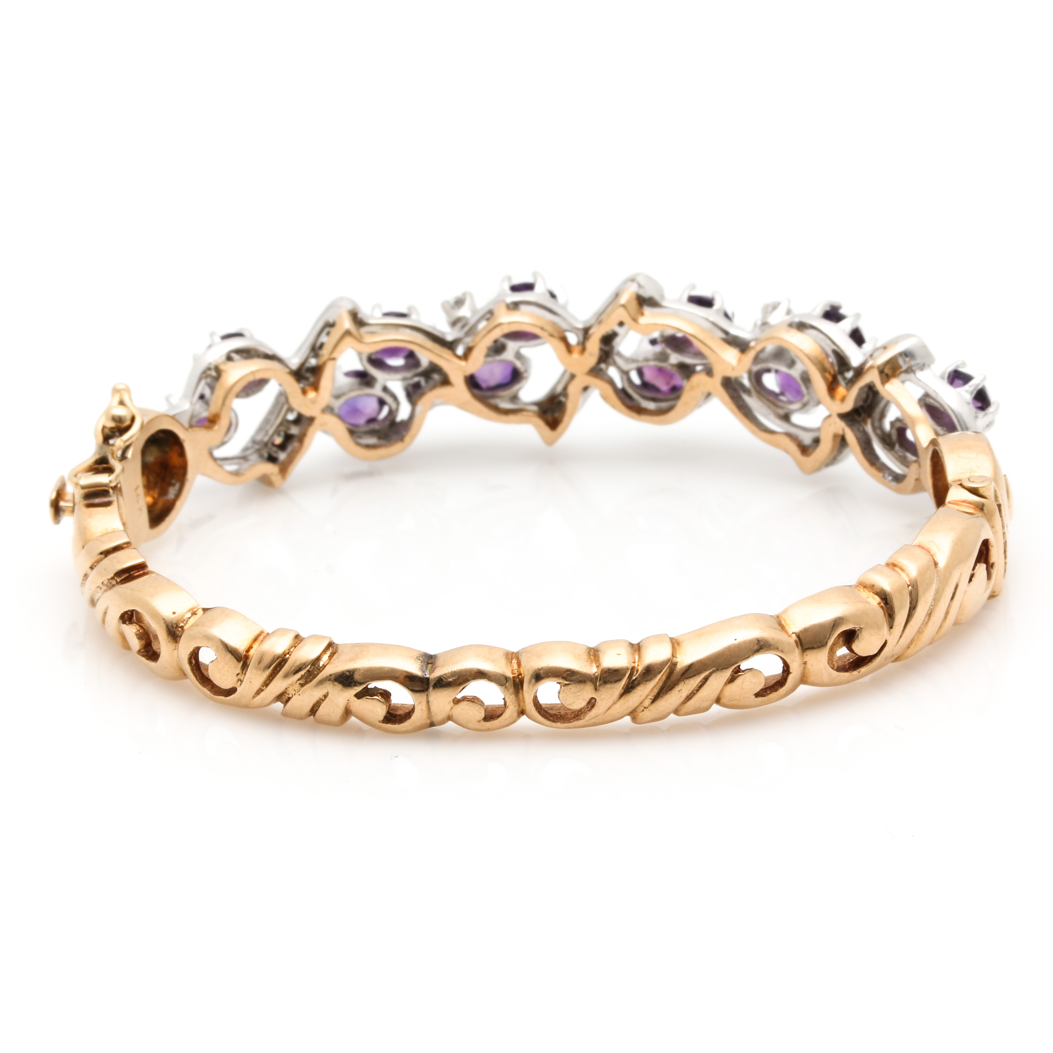 14K Bi-Color Hinged 3.50 CTW Amethyst and Diamond Bracelet