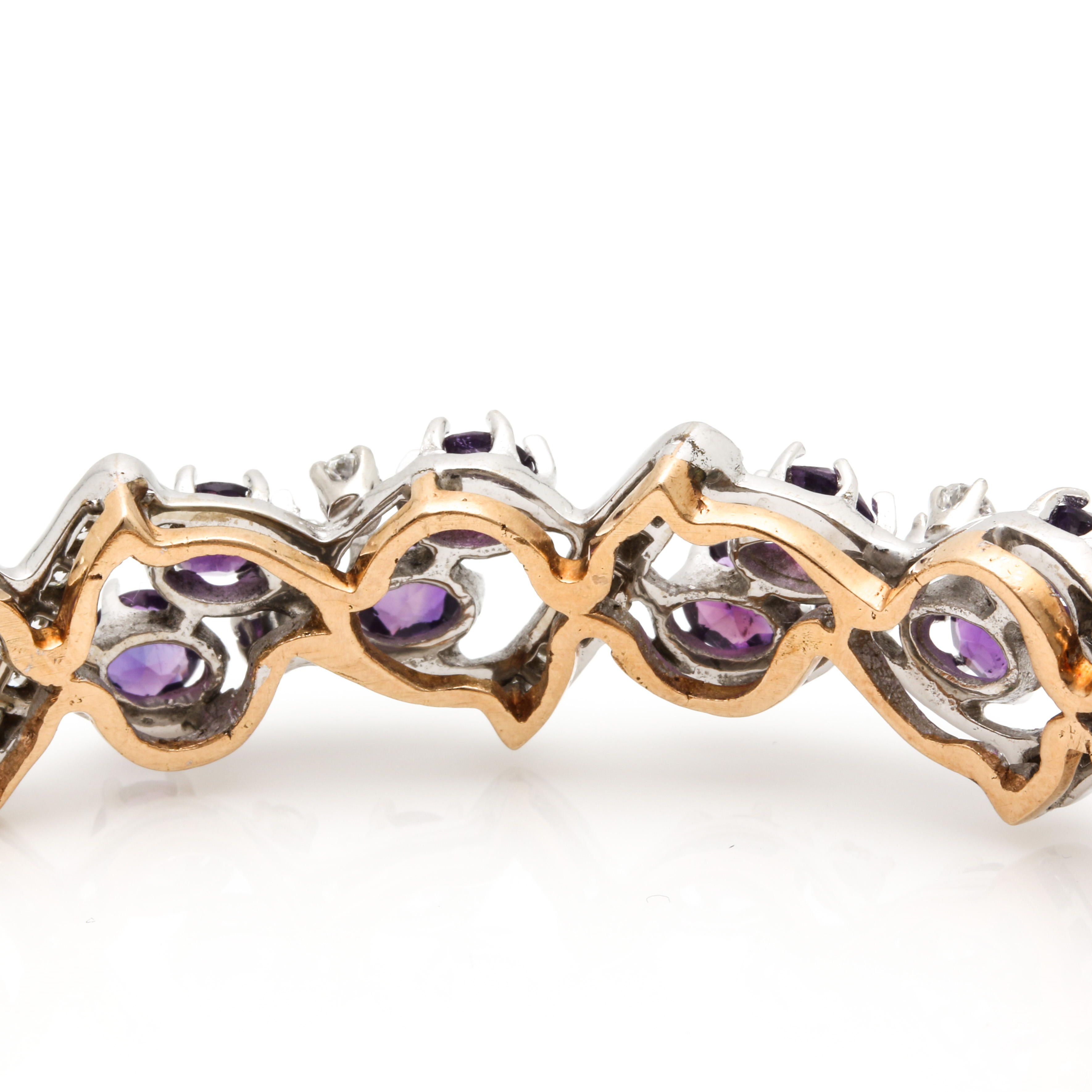 14K Bi-Color Hinged 3.50 CTW Amethyst and Diamond Bracelet