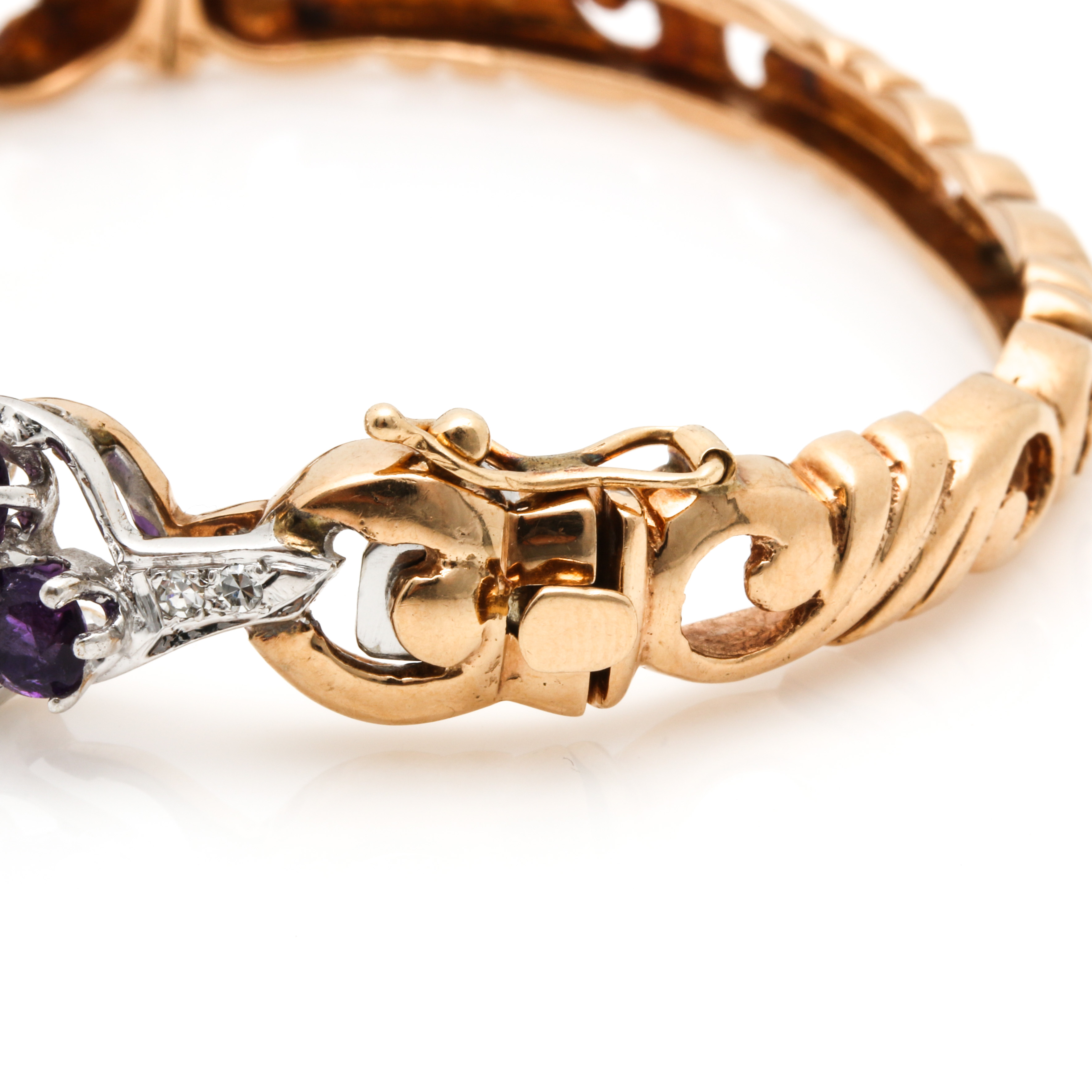 14K Bi-Color Hinged 3.50 CTW Amethyst and Diamond Bracelet
