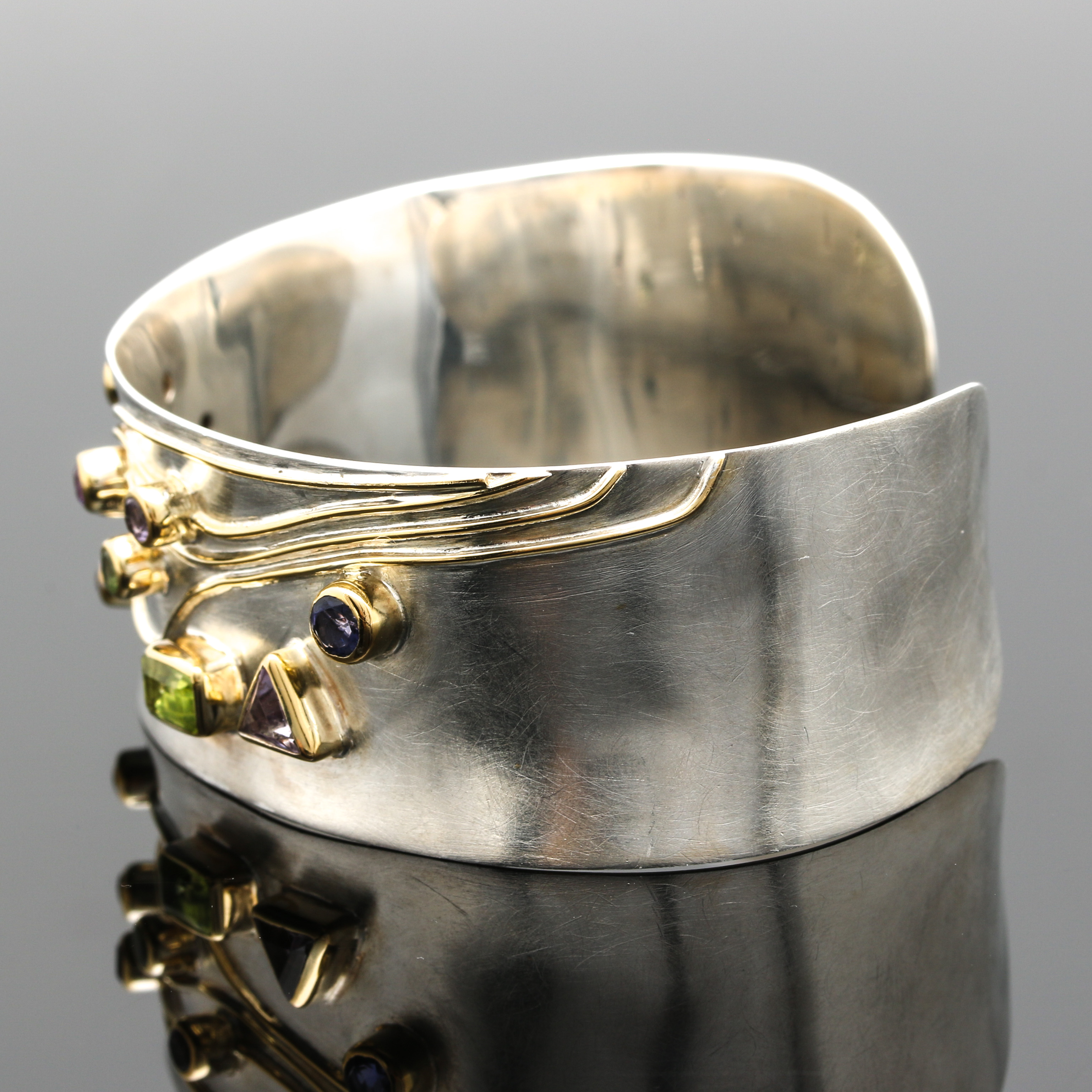 Sterling Silver Contemporary Gemstone Cuff Bracelet