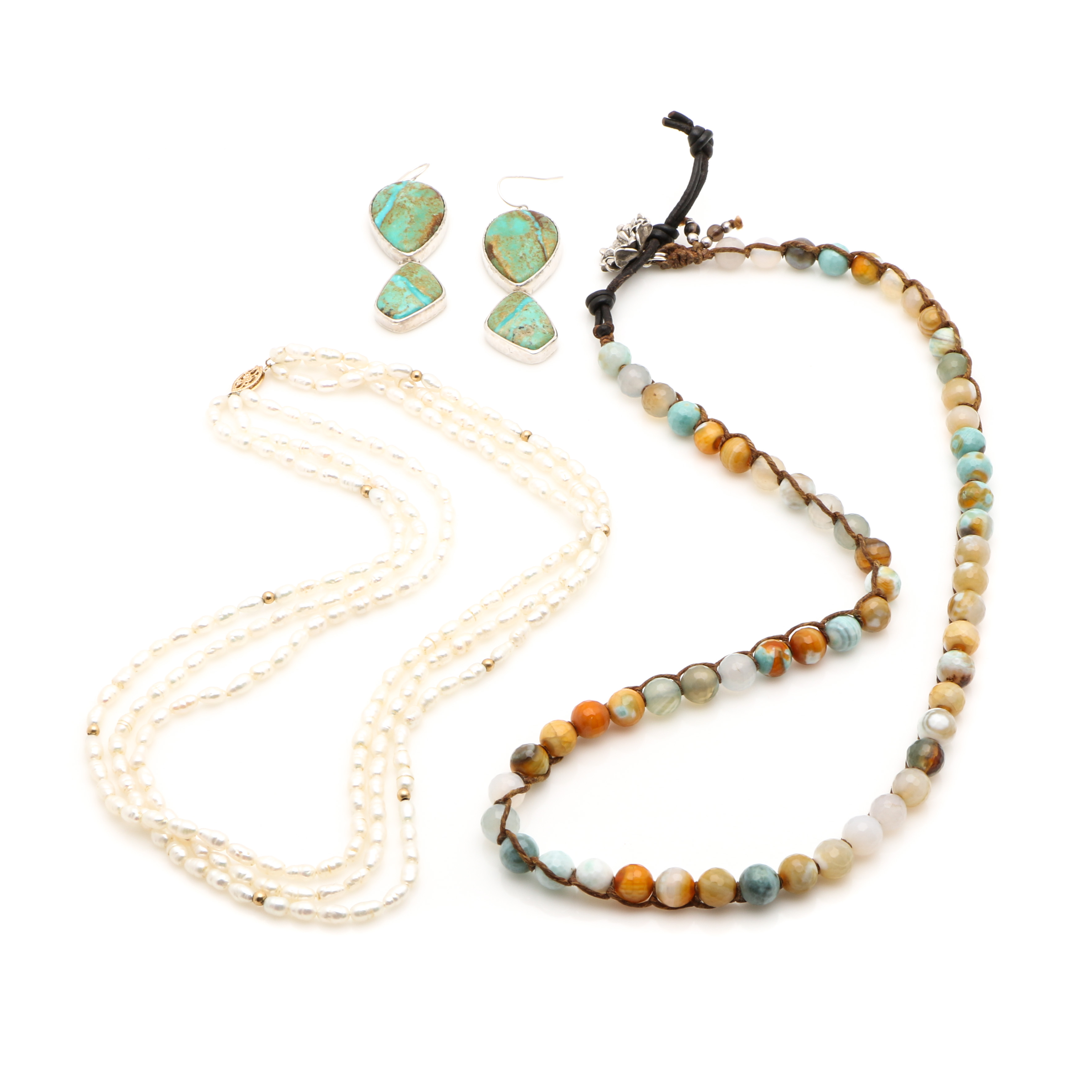 Gemstone Necklaces and Earrings with 14K Yellow Gold and Sterling Silver