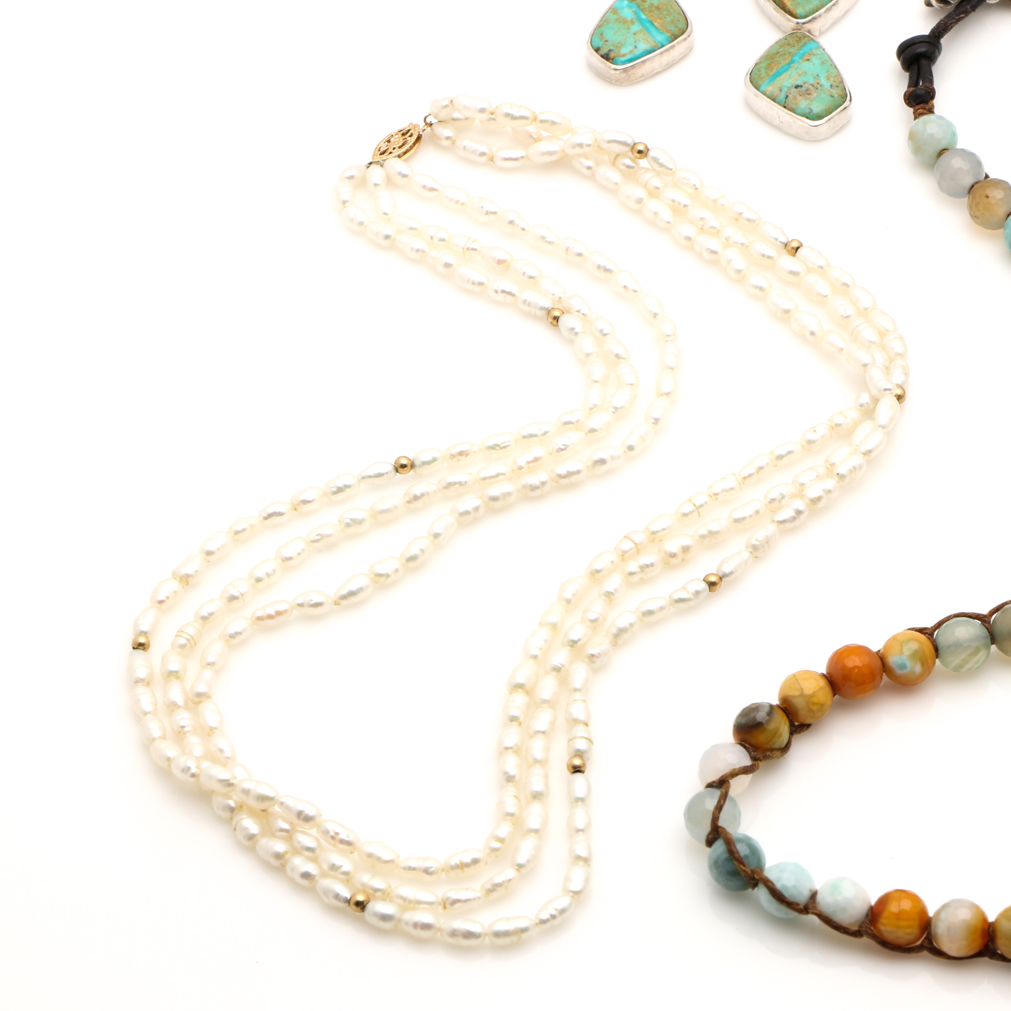 Gemstone Necklaces and Earrings with 14K Yellow Gold and Sterling Silver