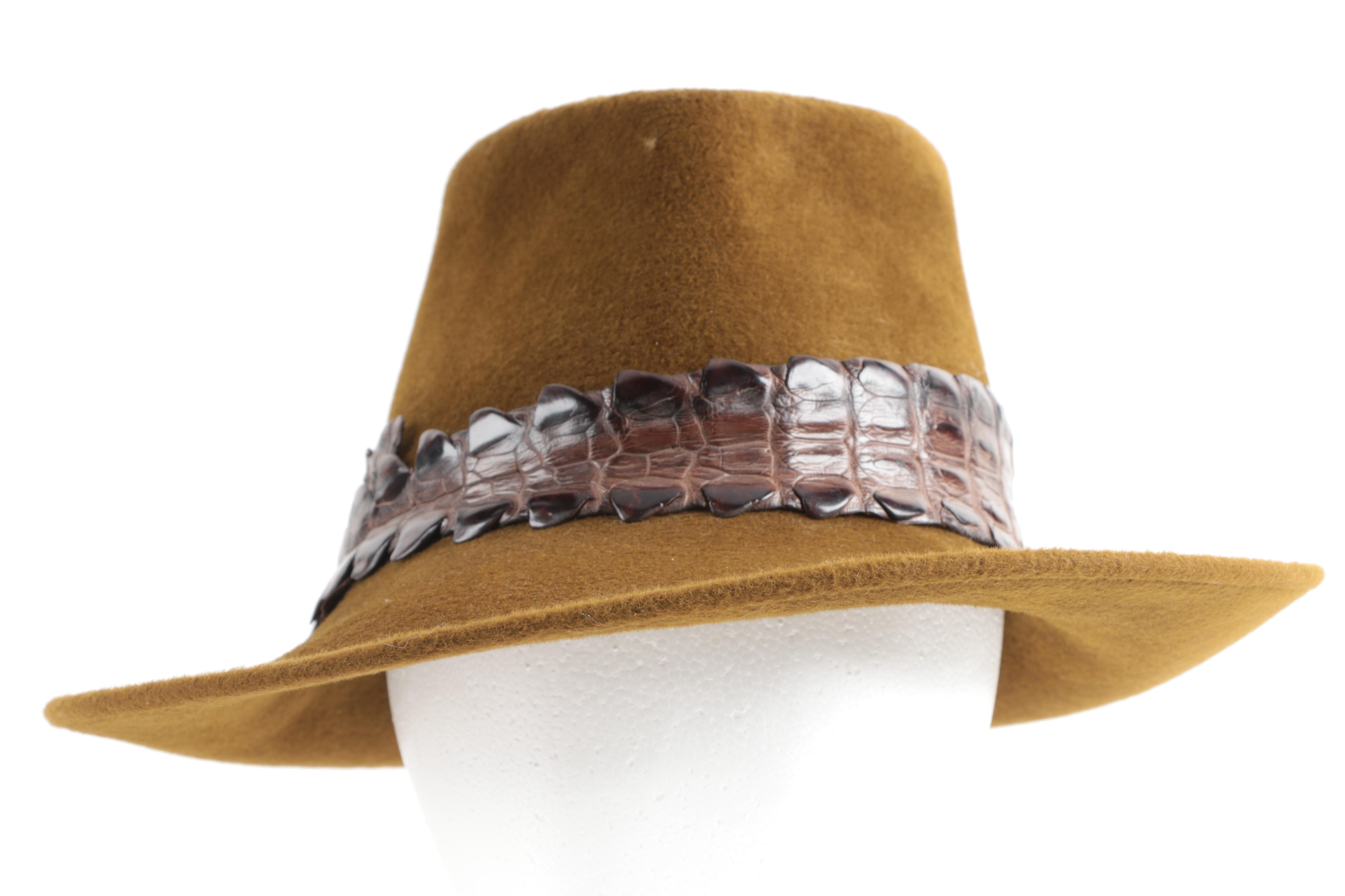 Philip Treacy Felted Fur Fedora with Hornback Crocodile Band