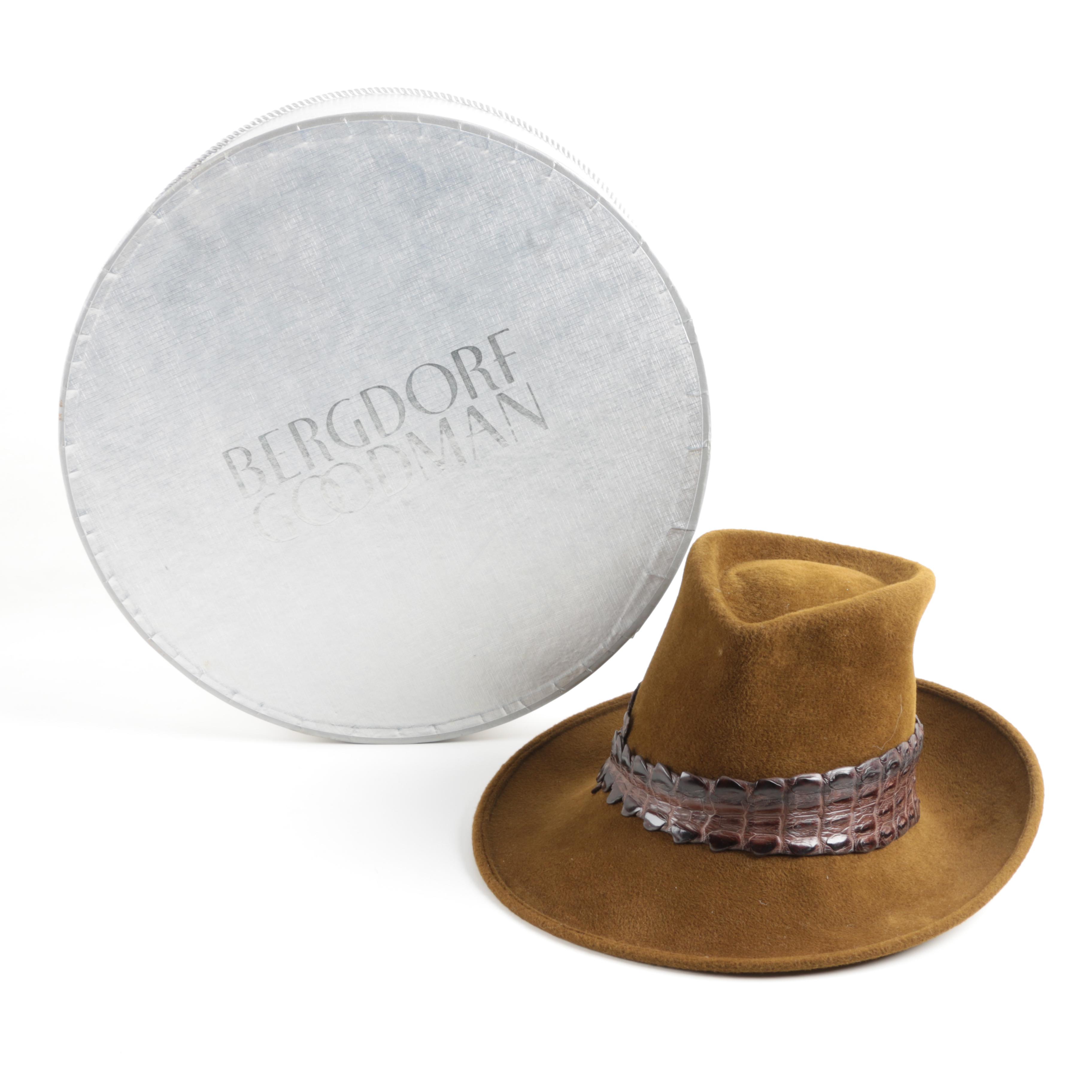 Philip Treacy Felted Fur Fedora with Hornback Crocodile Band